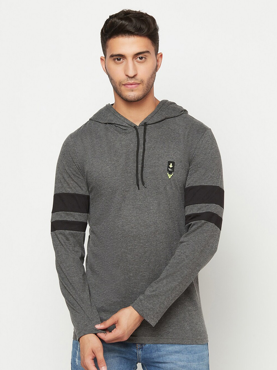 

GLITO Hooded Long Sleeves Cotton T-shirt, Black