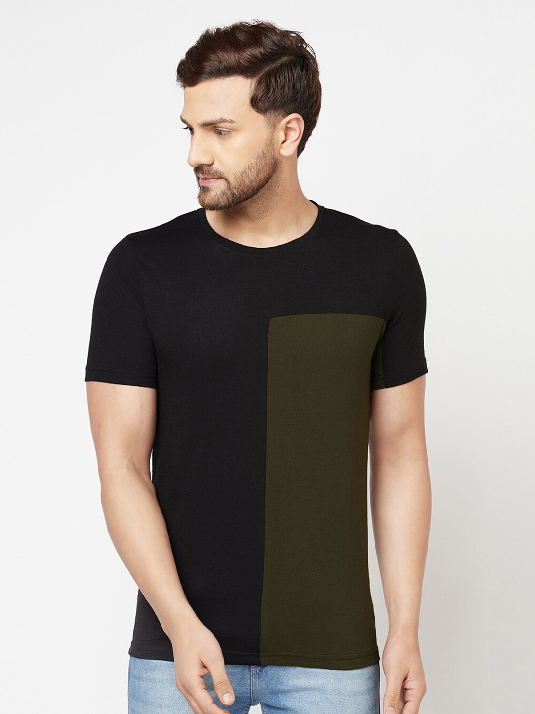 

GLITO Colourblocked Round Neck T-shirt, Olive