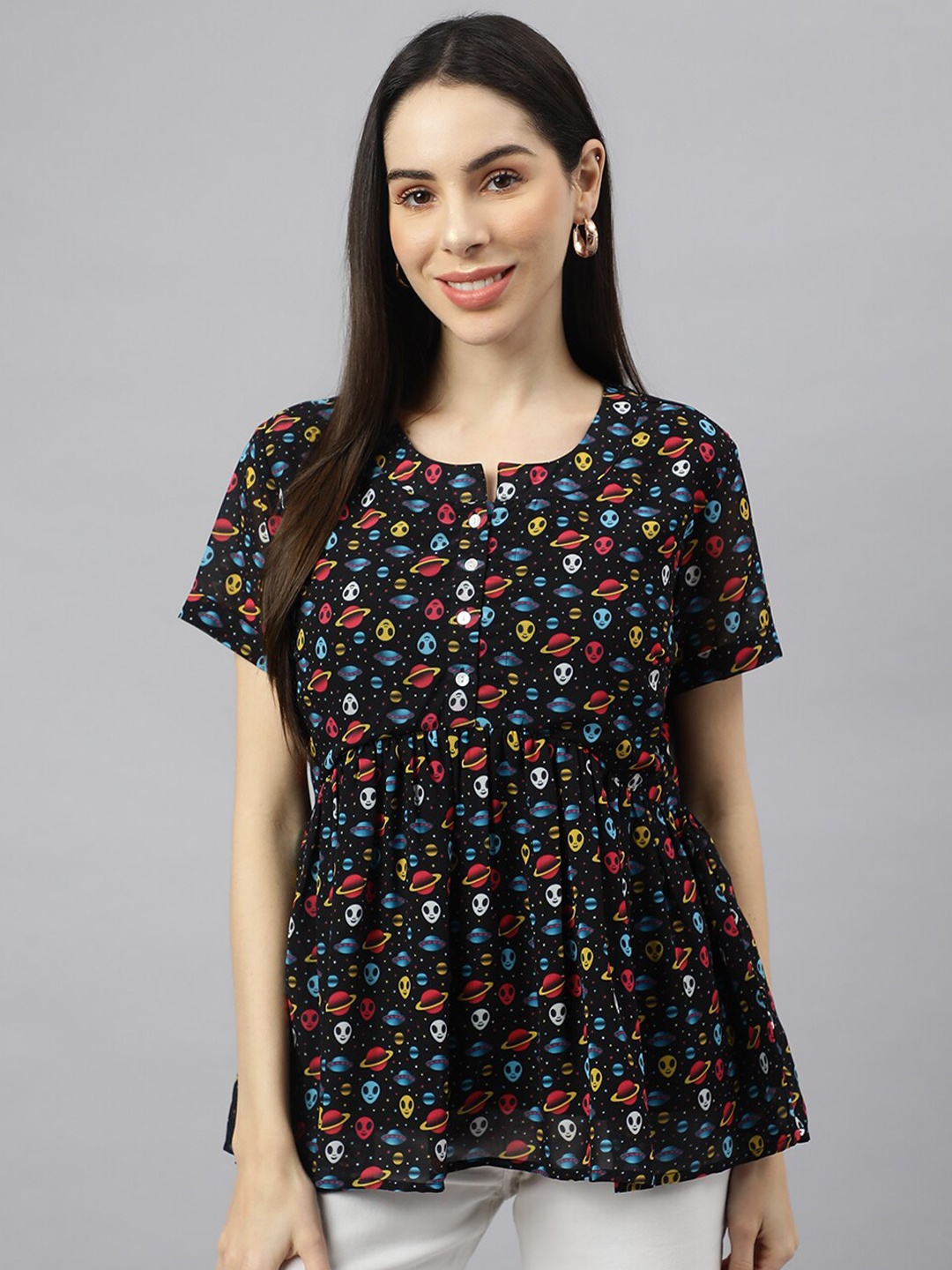 

VALBONE Printed Georgette Empire Top, Black