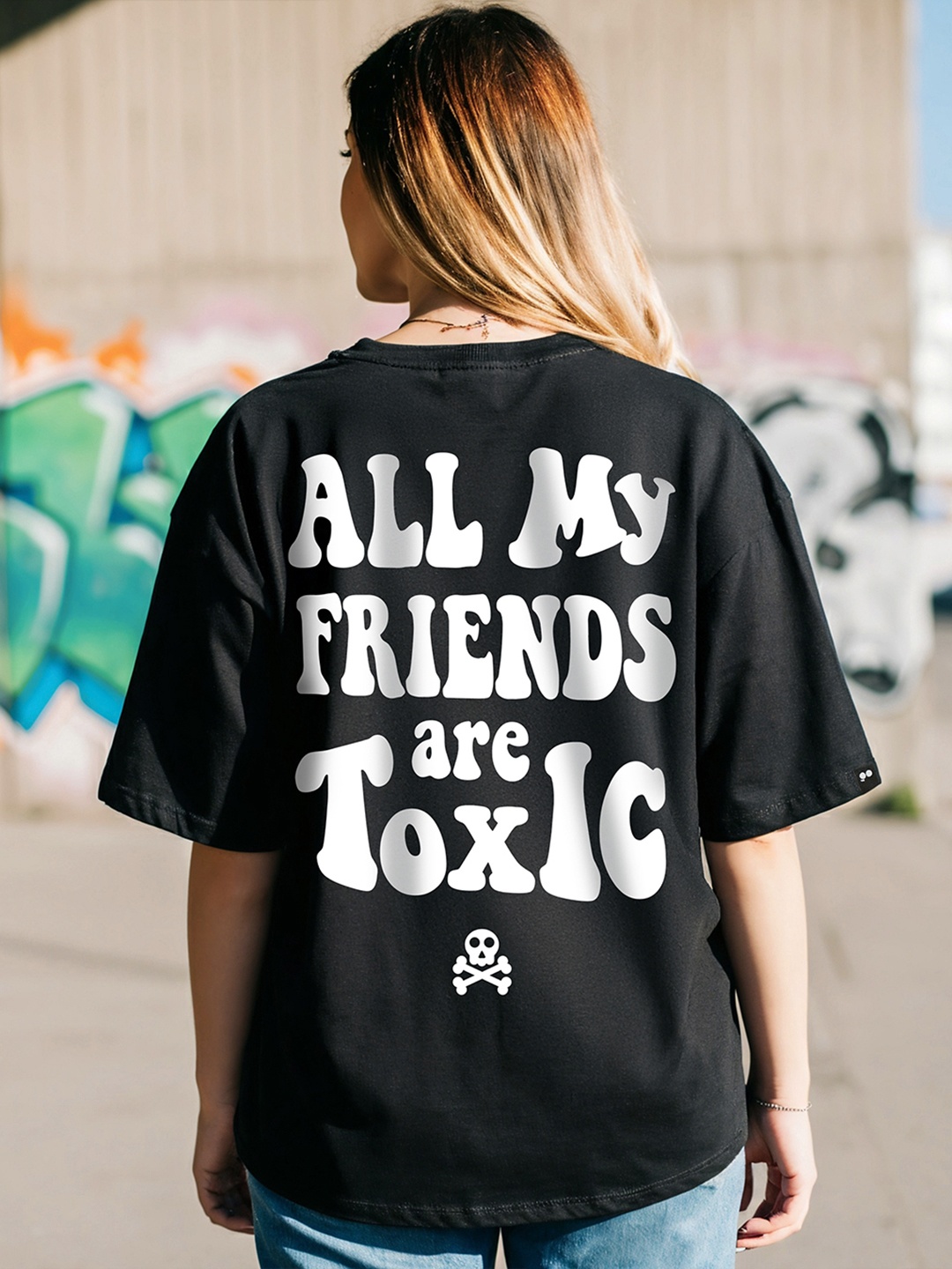 Bewakoof Typography Print Oversized T-shirt, Black