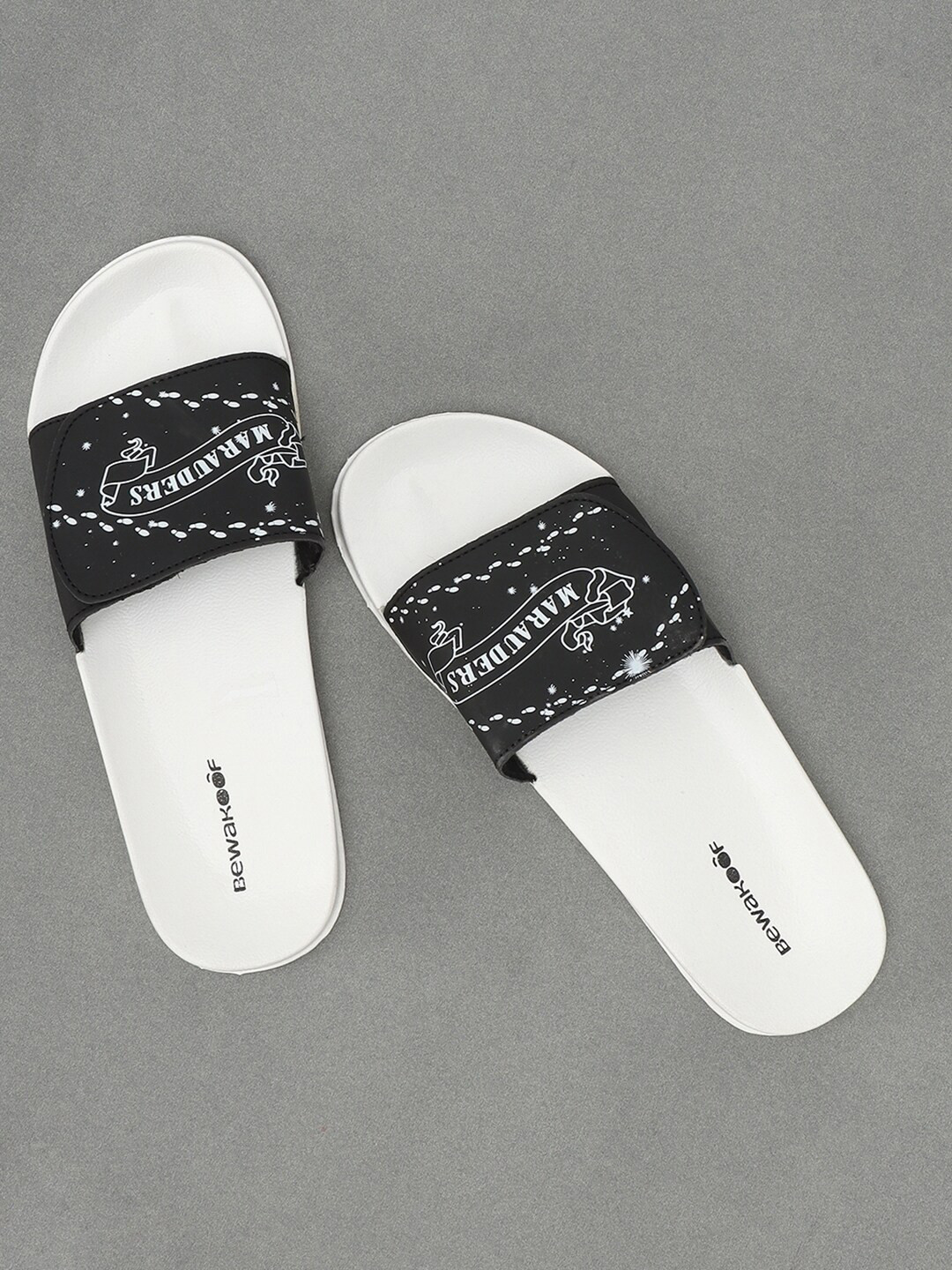 

Bewakoof Men White & Black Harry Potter Merchandise Printed Lightweight Sliders