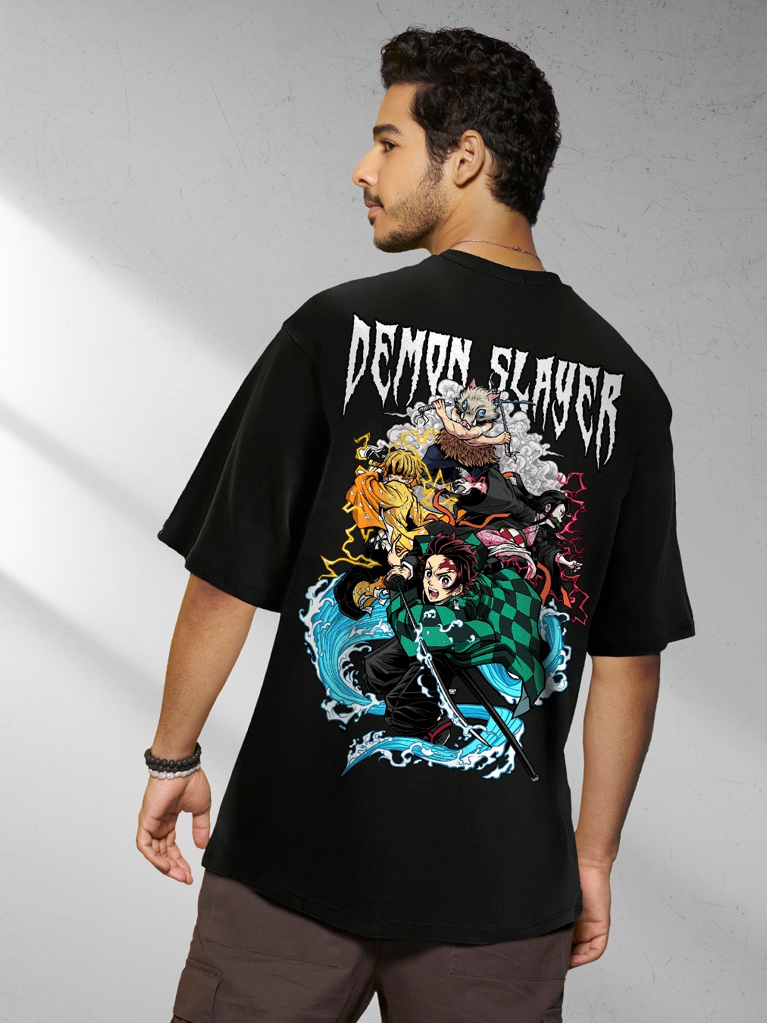 

Bewakoof Men's Black Slayer Squad Graphic Printed Oversized T-shirt