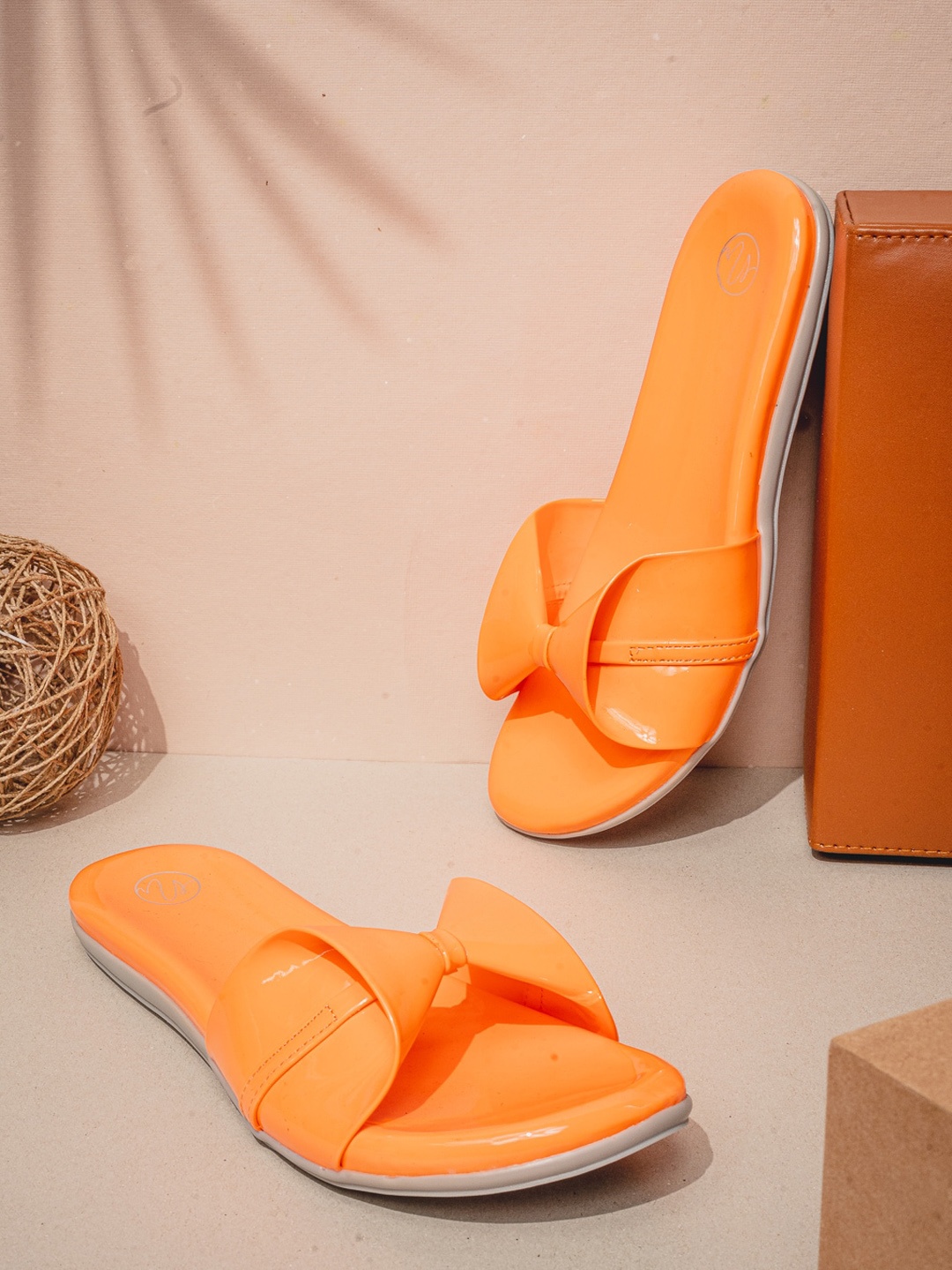 

NR By Nidhi Rathi Bow Design Open Toe Flats, Orange