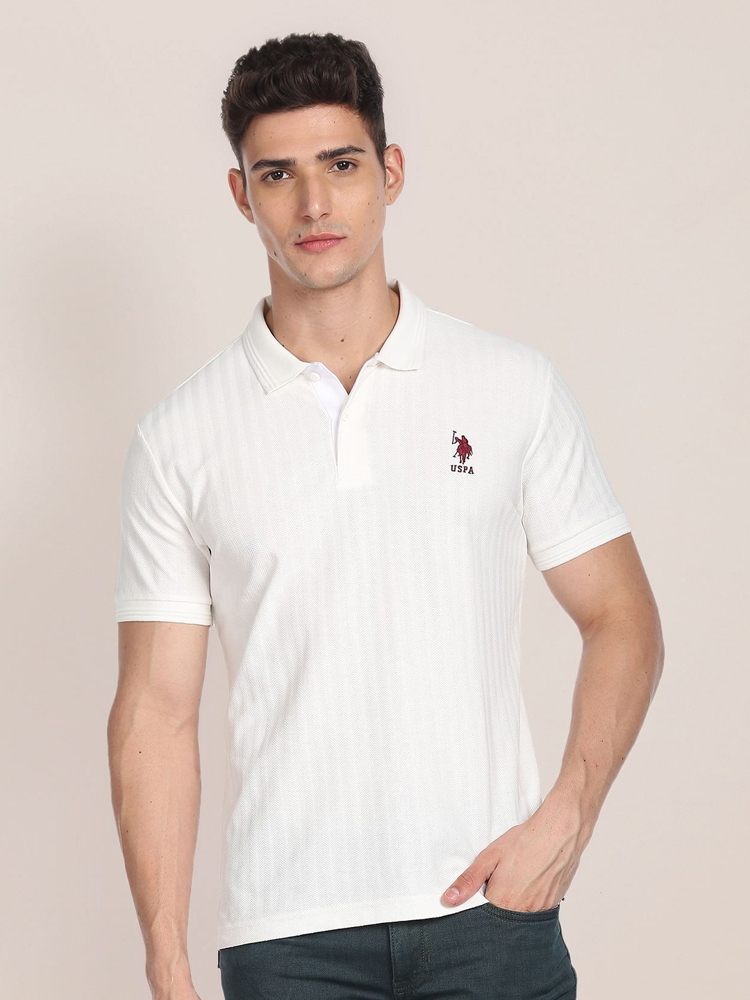 

U.S. Polo Assn. Men Polo Collar Pure Cotton T-Shirt, White
