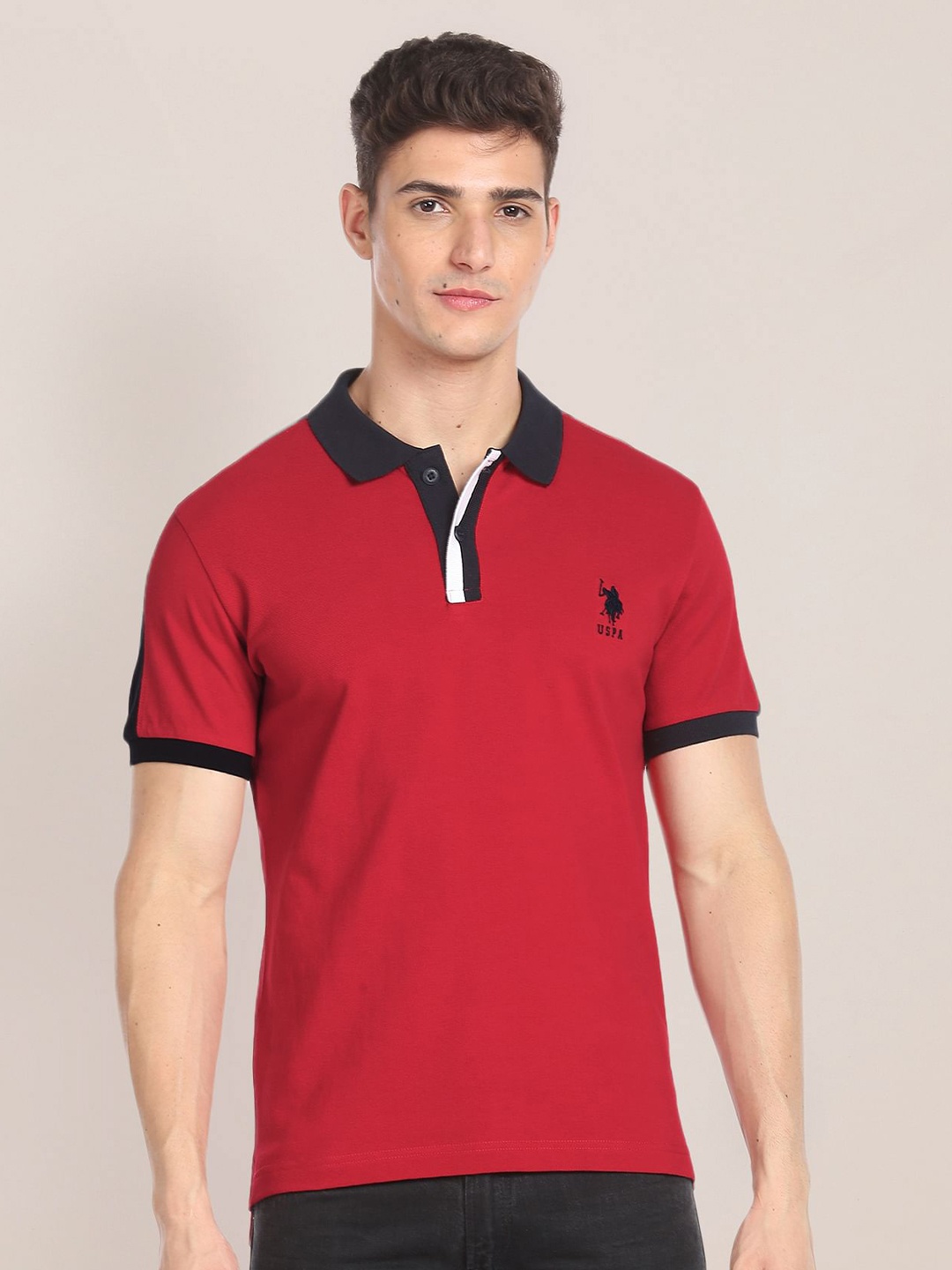 

U.S. Polo Assn. Polo Collar Regular Sleeves Cotton Casual Slim Fit T-shirt, Red