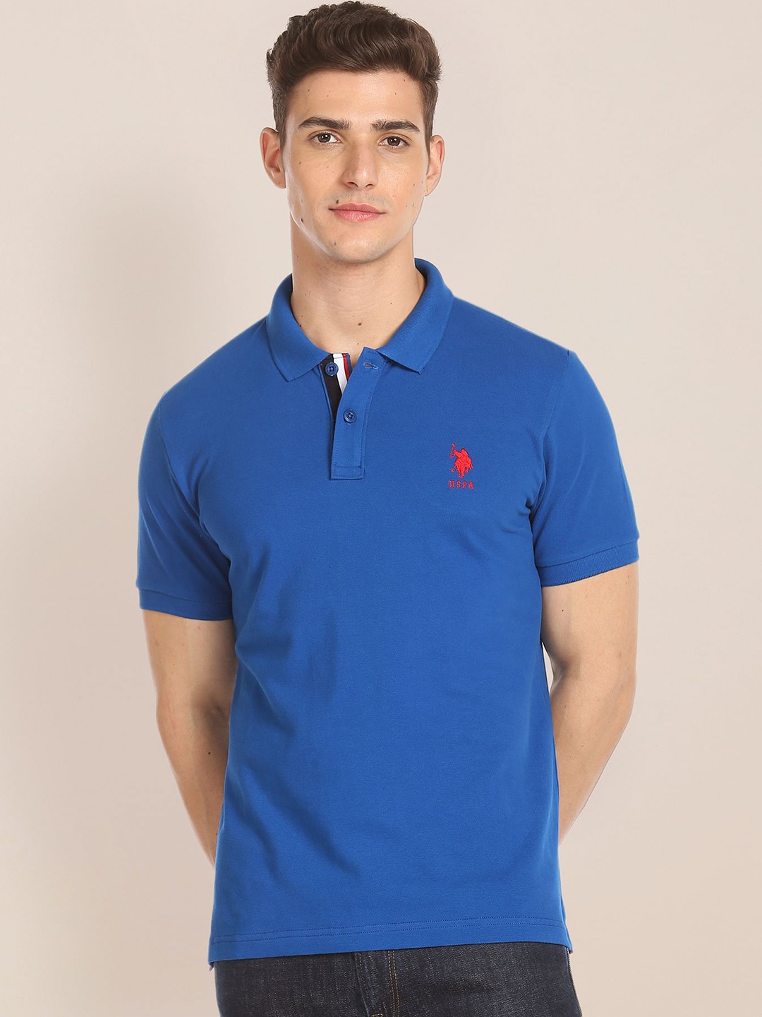 

U.S. Polo Assn. Half Sleeve Pure Cotton Slim Fit Polo T-shirt, Blue