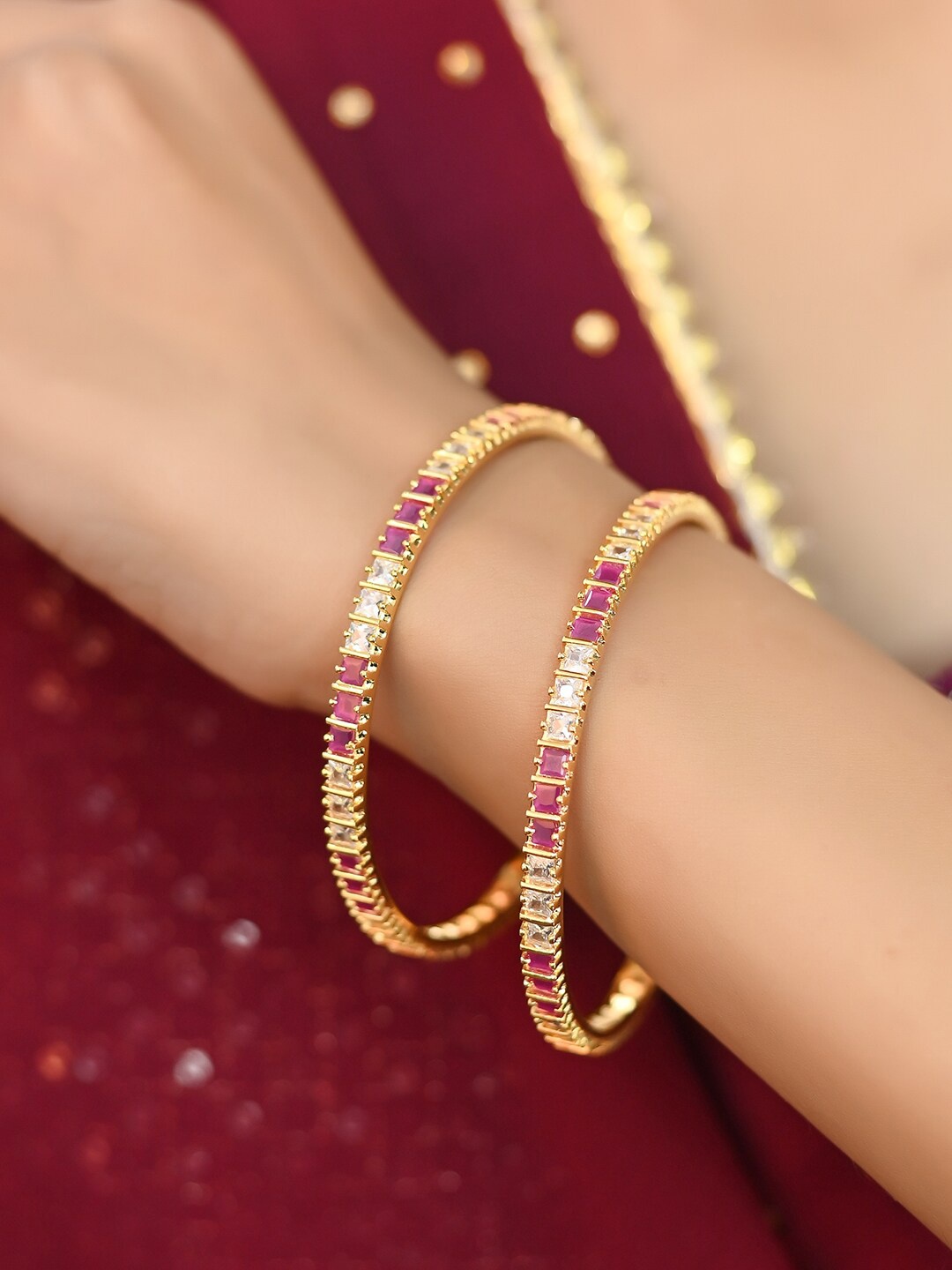 

Ratnavali Jewels Set Of 2 Gold-Plated Bangles, Red