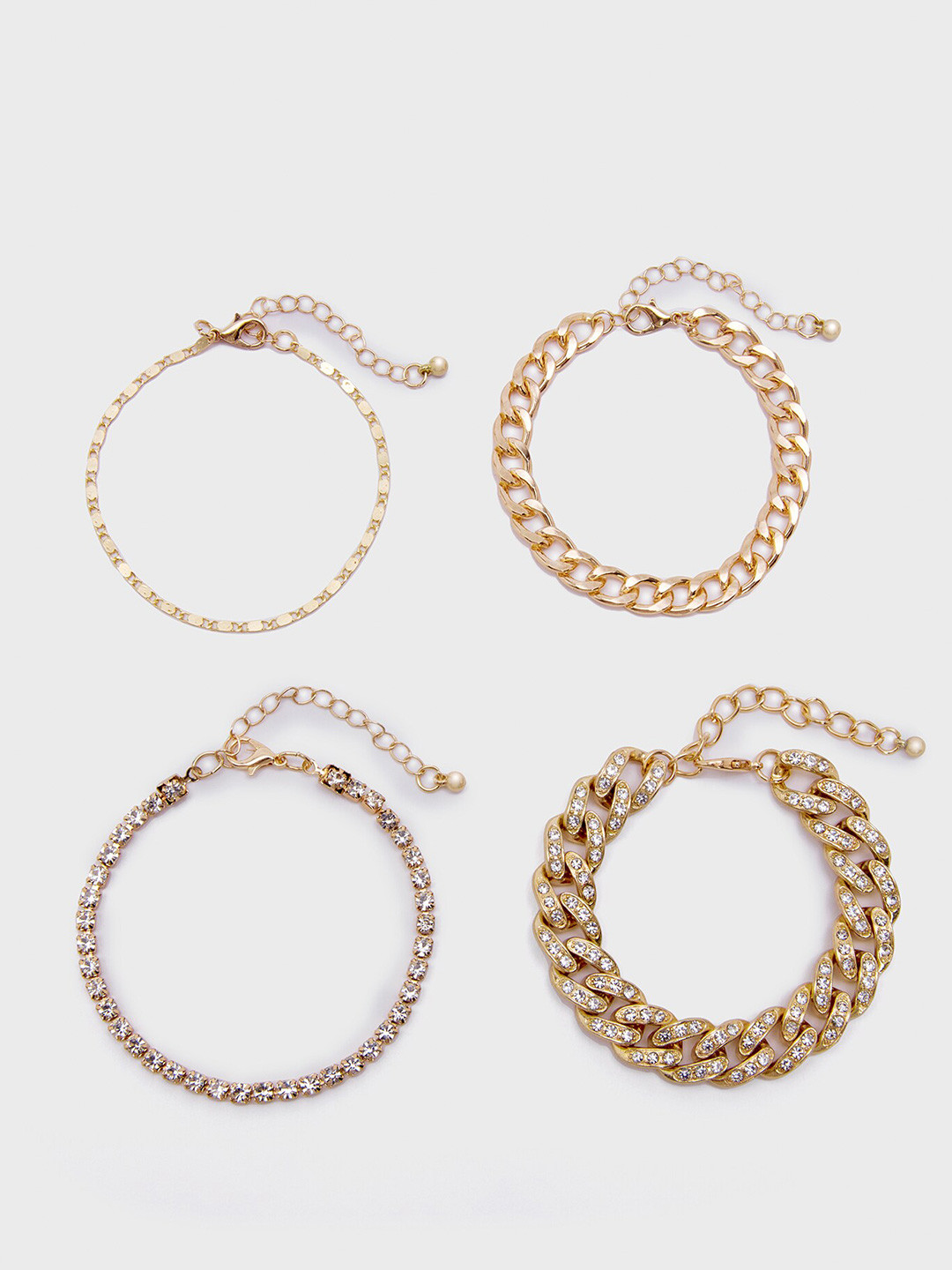 

20Dresses Set of 4 Gold-Plated Stone-Studded Link Bracelets