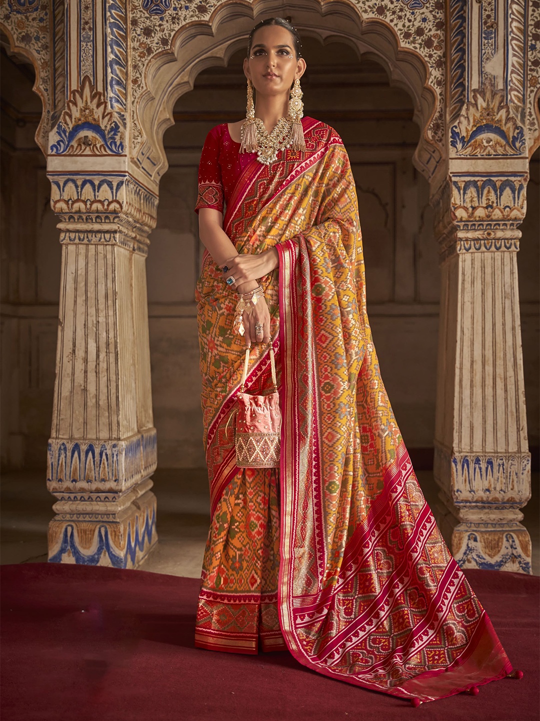 

elora Ethnic Motifs Woven Design Zari Pure Silk Ikat Saree, Yellow