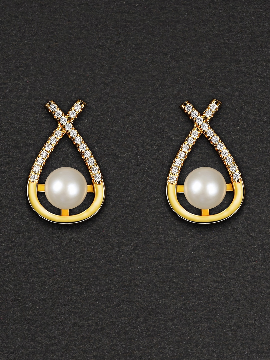 

anore Gold-Plated Pearls Teardrop Shaped Studs Earrings