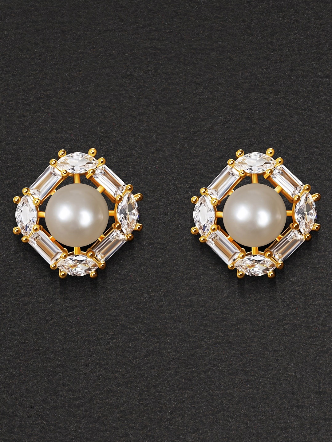 

anore Gold-Plated Pearls Circular Studs Earrings