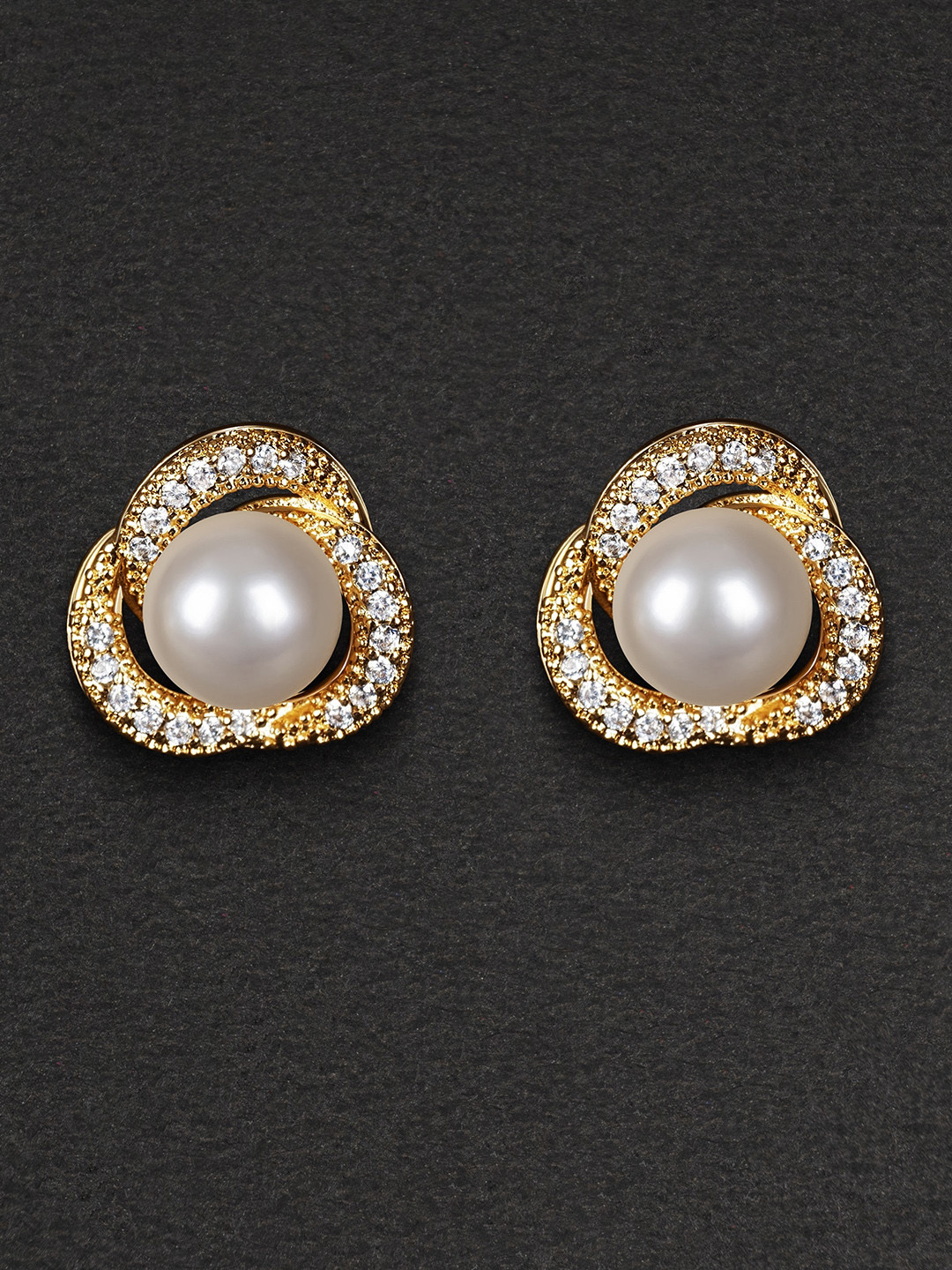 

anore Gold-Plated Pearls Circular Studs Earrings