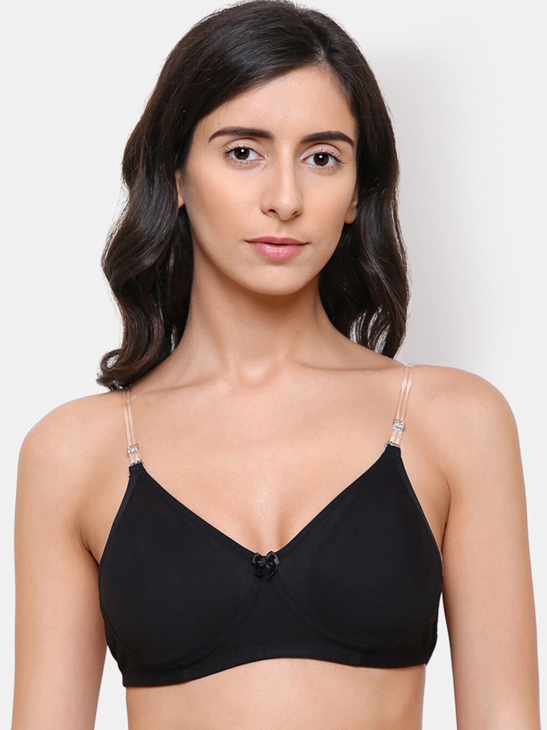 

College Girl Non Padded Non-Wired All Day Comfort Backless Seamless Cotton T-shirt Bra, Black