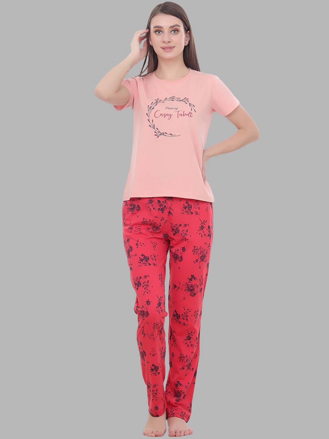 

FLOSBERRY Printed Night Suit, Peach