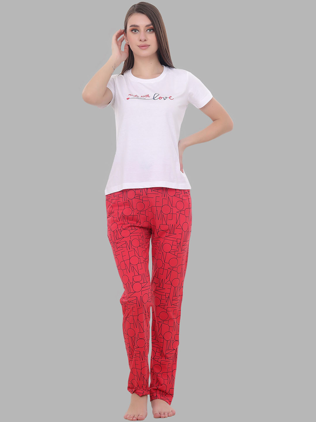 

FLOSBERRY Typography Printed Night Suit, White