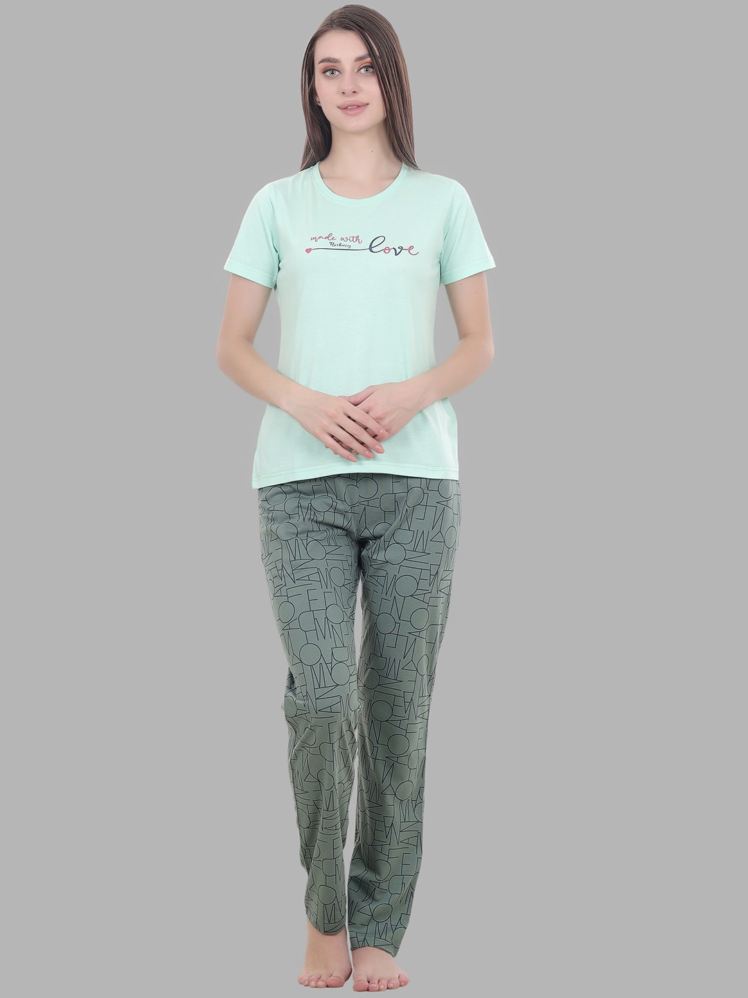 

FLOSBERRY Printed Night suit, Sea green