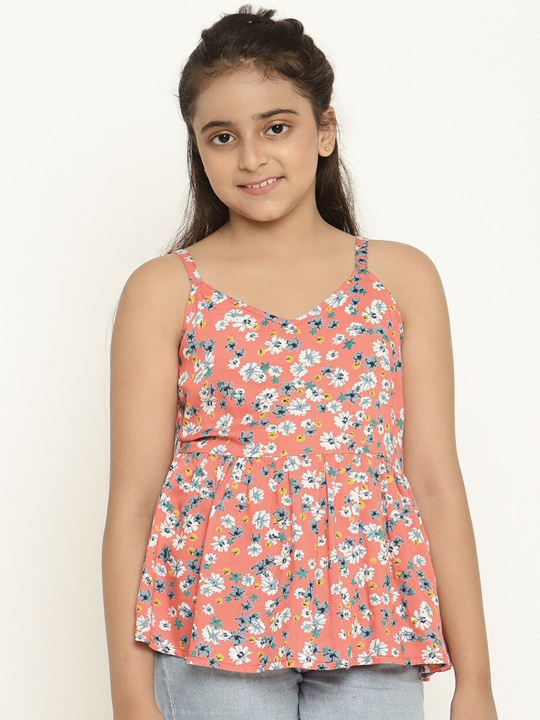 

Stuffie Land Girls Floral Printed Peplum Top, Pink