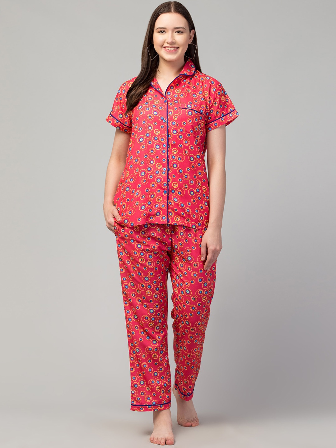 

FFLIRTYGO Geometric Printed Night suit, Red