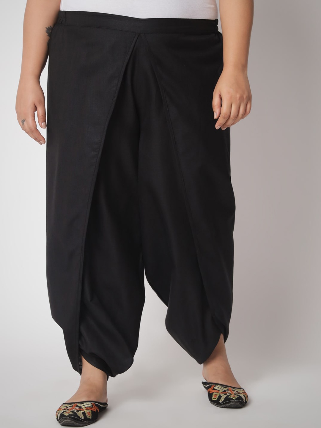 

9rasa Women Plus Size Solid Cotton Dhoti Pants, Black
