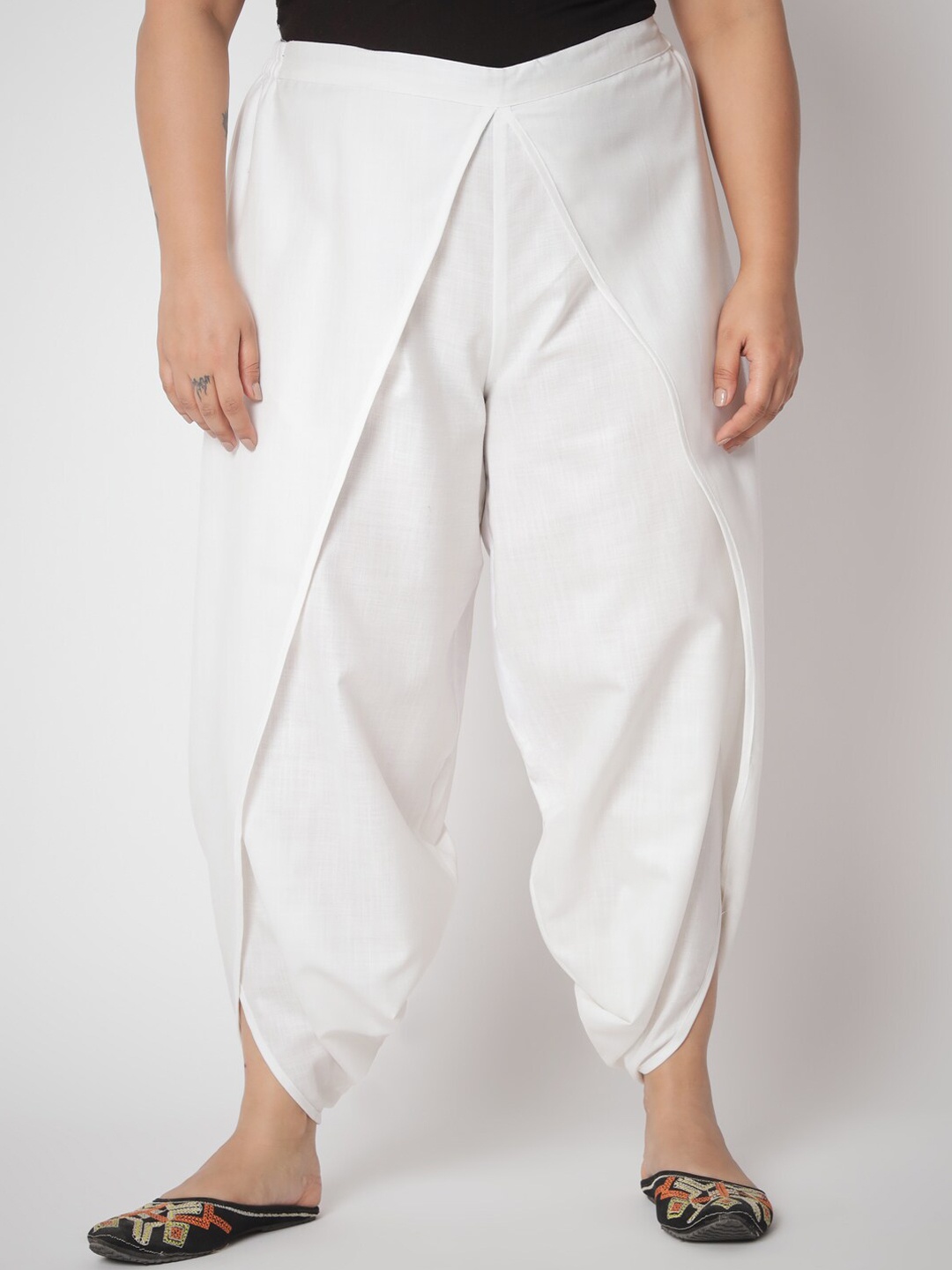 

9rasa Women Plus Size Cotton Dhoti Pants, White