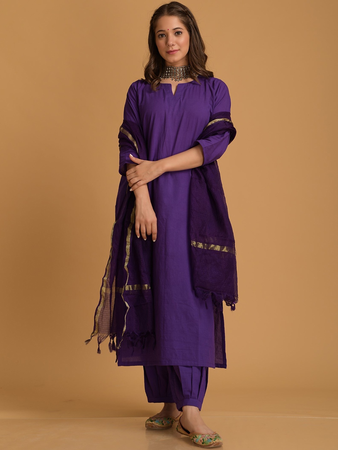 

DIMPLE DESIGN STUDIO Pure Cotton Kurta With Salwar & Dupatta, Violet
