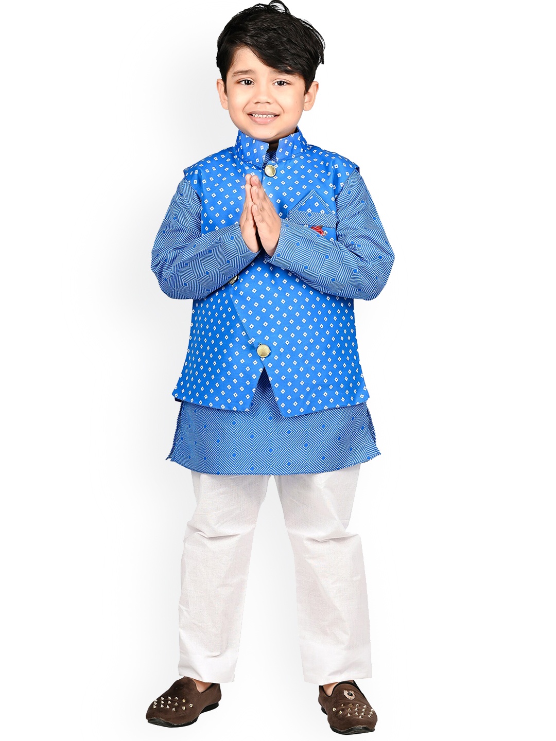 

BAESD Boys Kurta With Pyjamas & Nehru Jacket, Blue