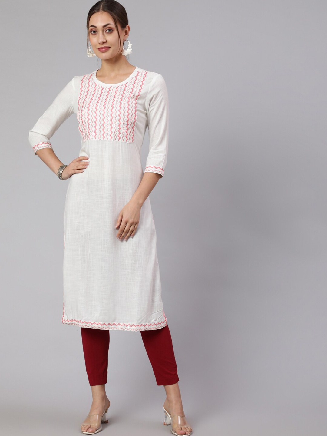 

KALINI Ethnic Motifs Embroidered Sequinned Straight Kurta, White