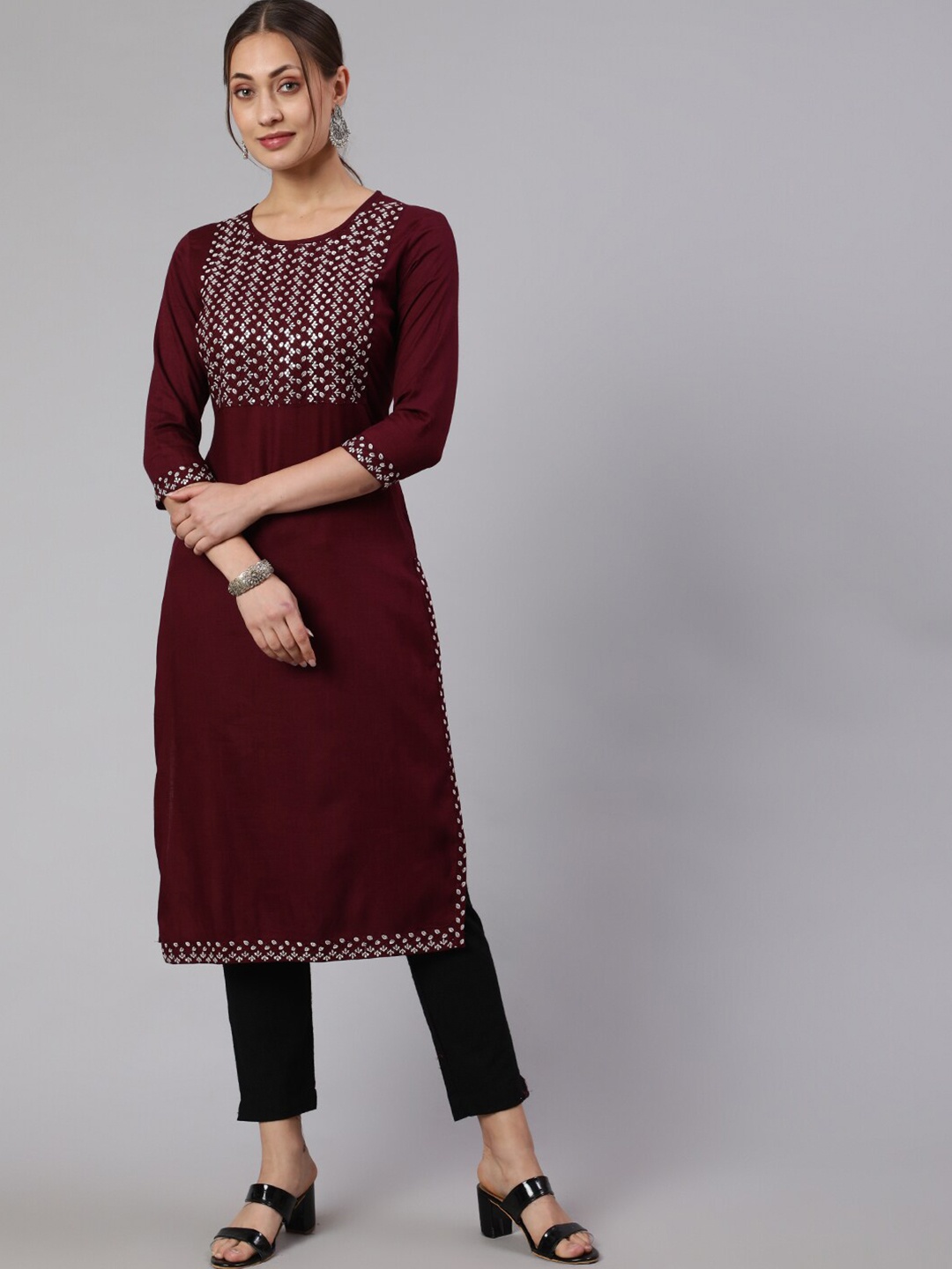 

KALINI Yoke Design Embellished Sequinned Kurta, Maroon