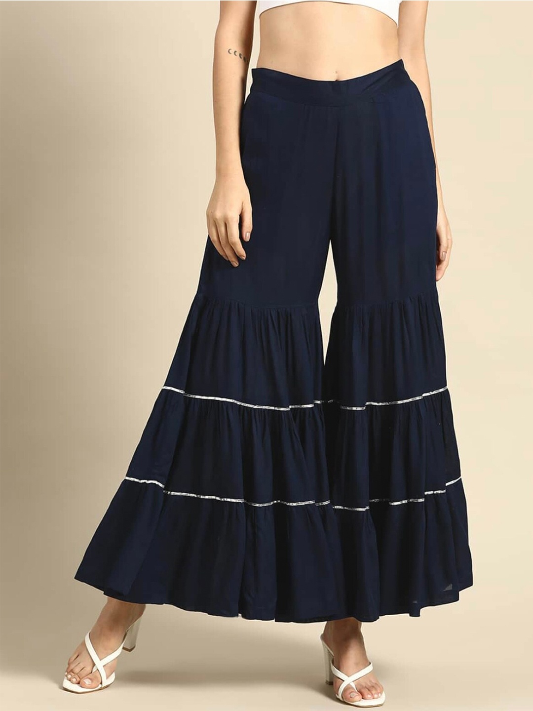 

BCZ Style Women Flared Ethnic Palazzos, Navy blue