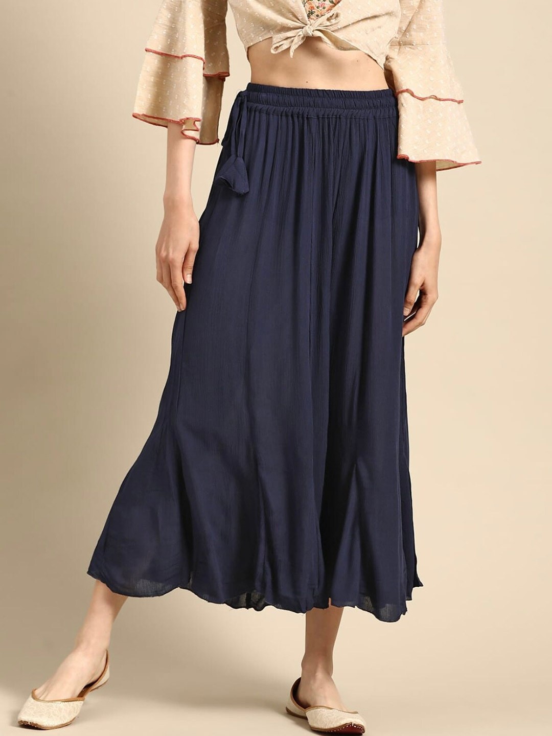 

BCZ Style Women Flared Palazzos, Navy blue