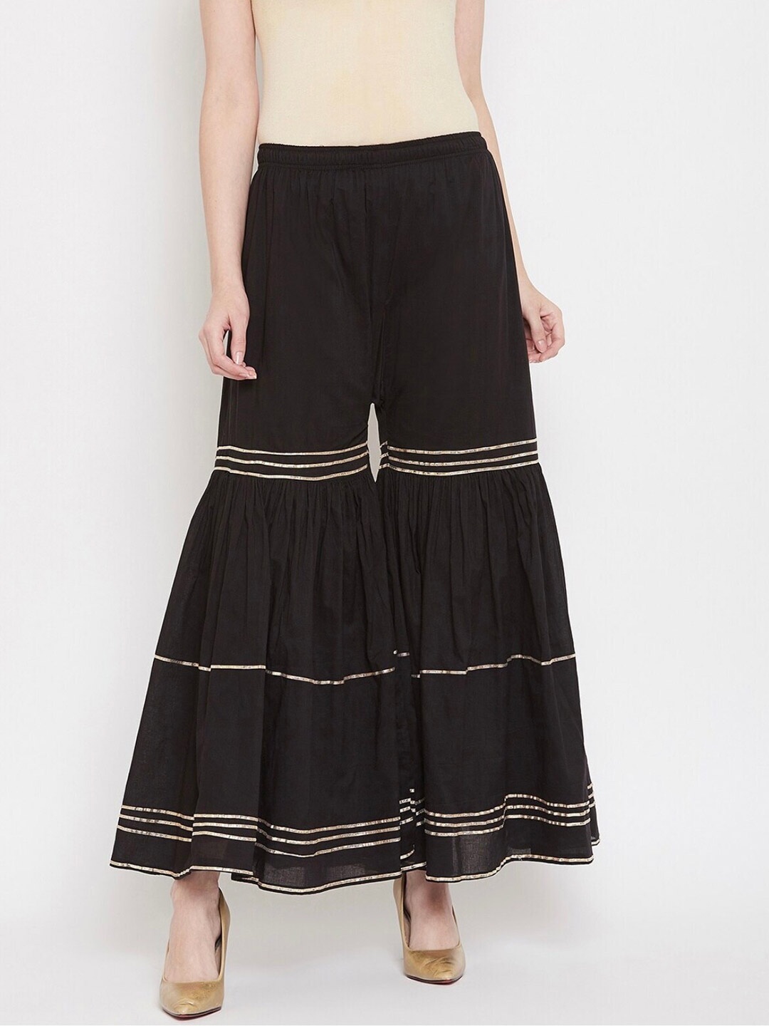 

BCZ Style Women Striped Flared Palazzos, Black