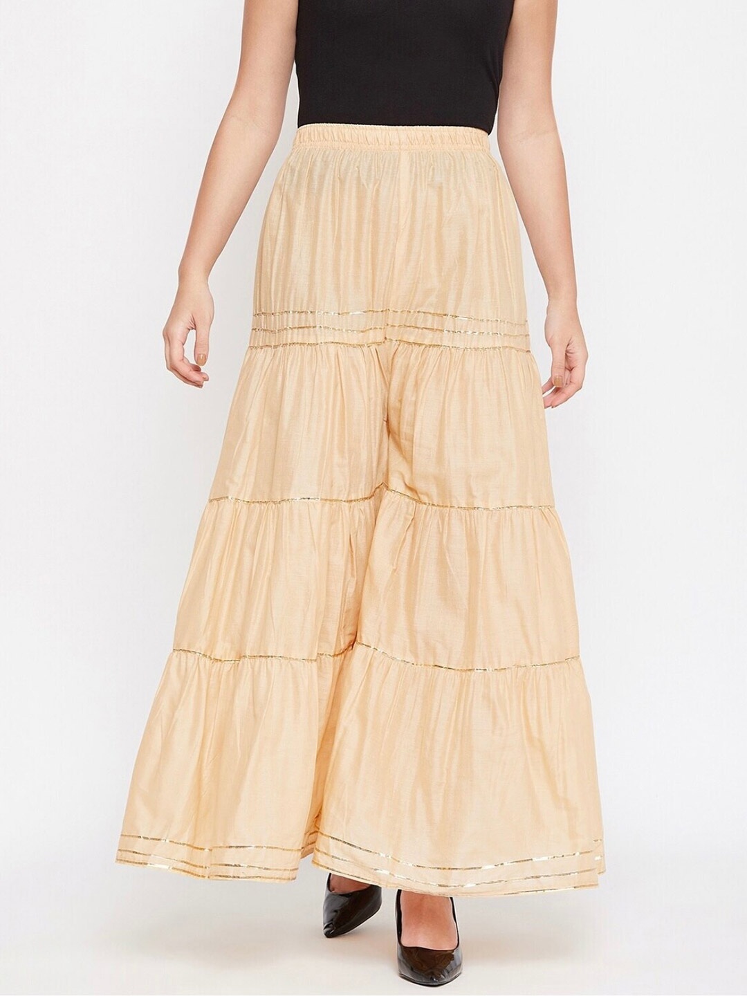 

BCZ Style Women Striped Flared Palazzos, Beige