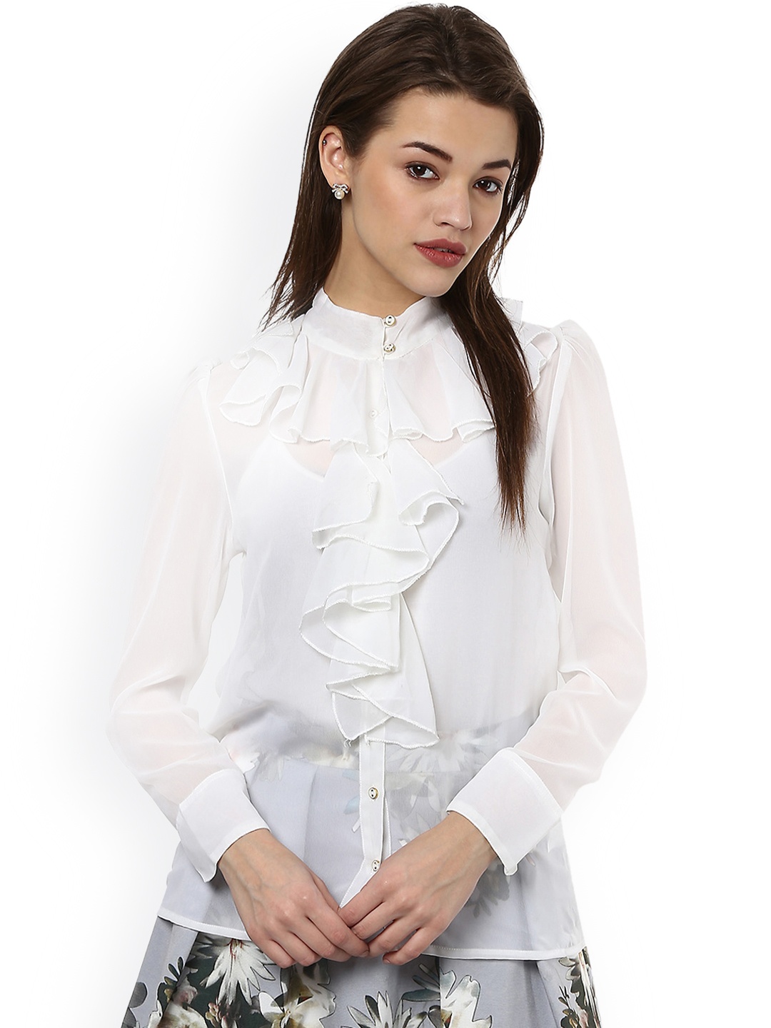 

La Zoire Puff Sleeve Ruffles Shirt Style Top, Off white