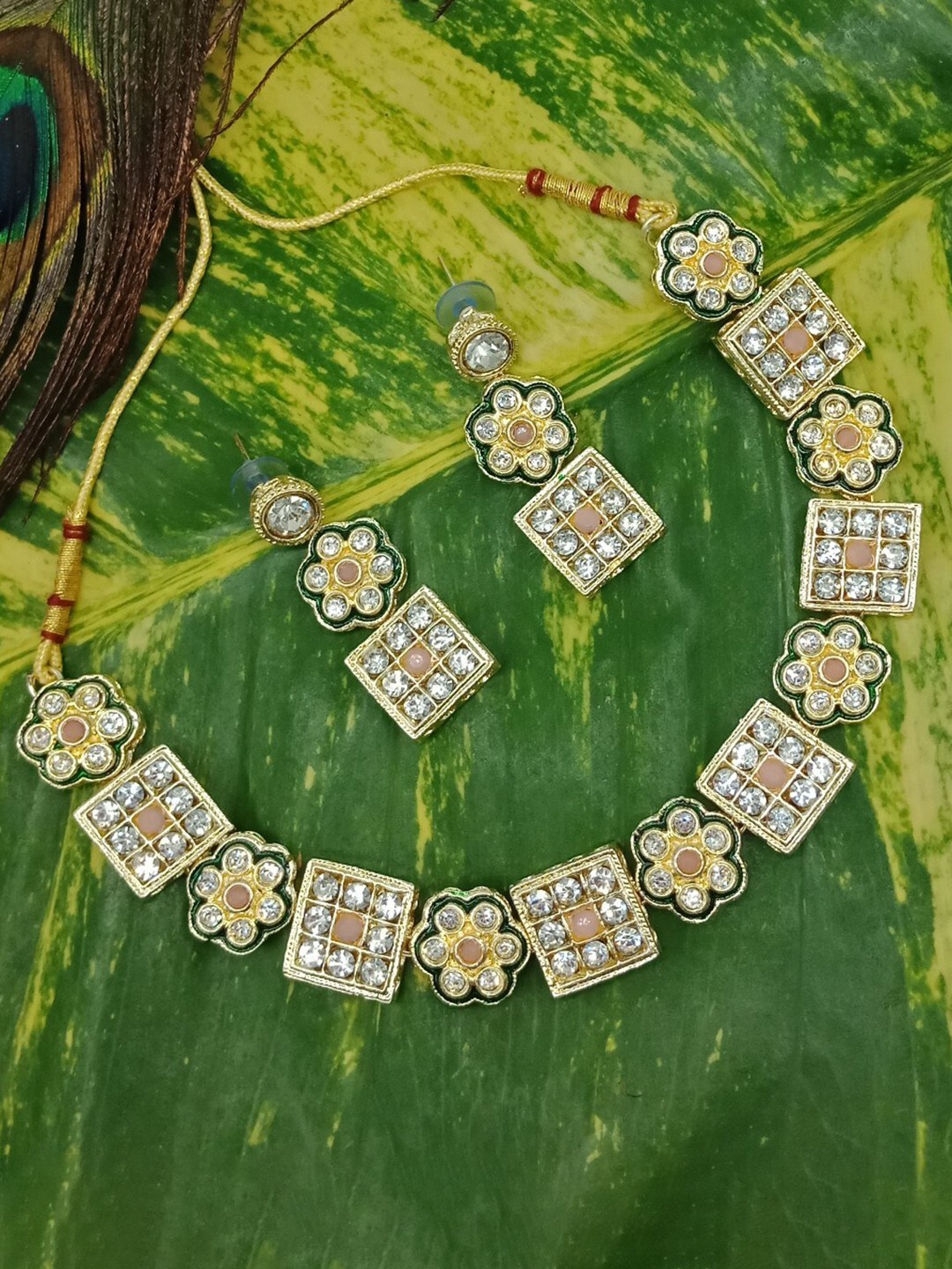 

AASHISH IMITATION Gold-Plated Artificial Stone & Beaded Jewellery Set