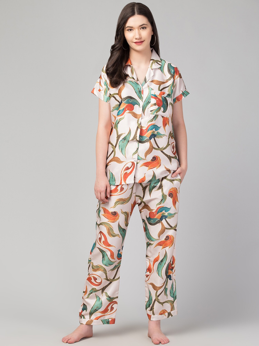 

FFLIRTYGO Printed Night suit, Cream