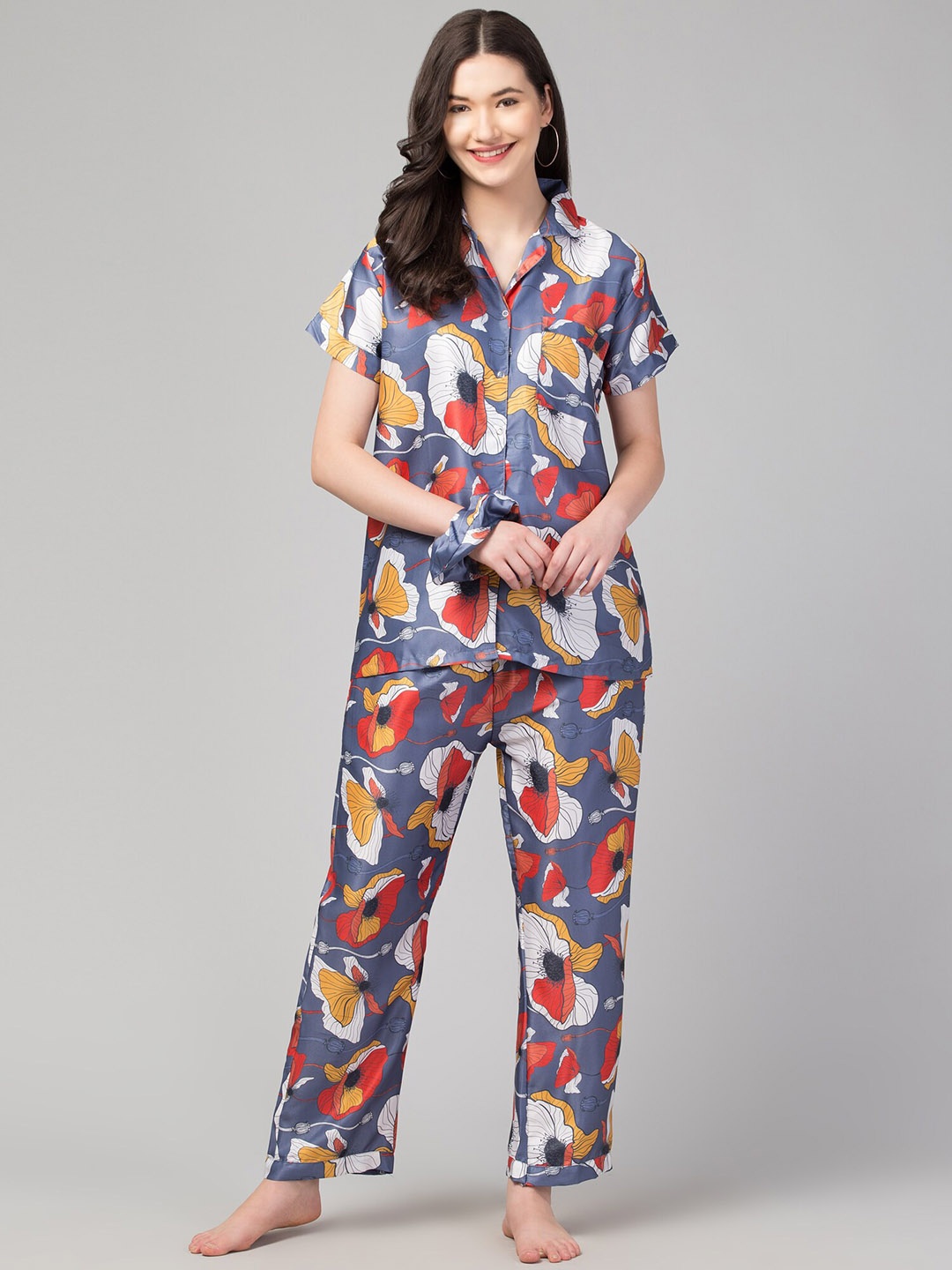 

FFLIRTYGO Floral Printed Night suit, Blue