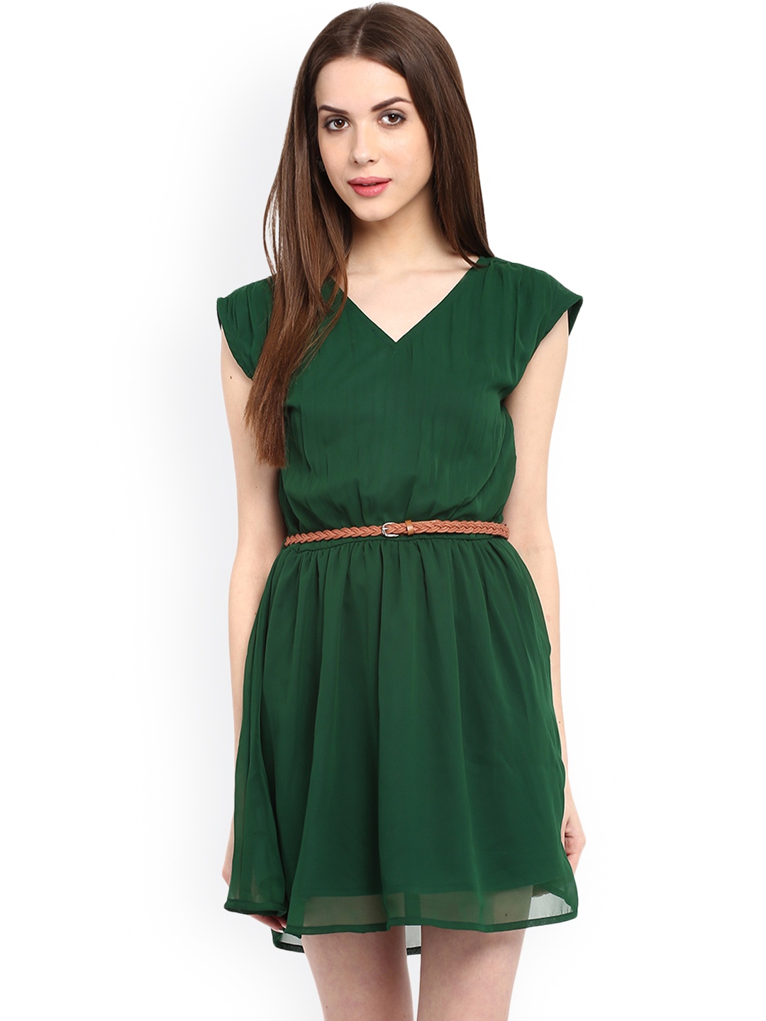 

La Zoire Women Green Solid Fit and Flare Dress