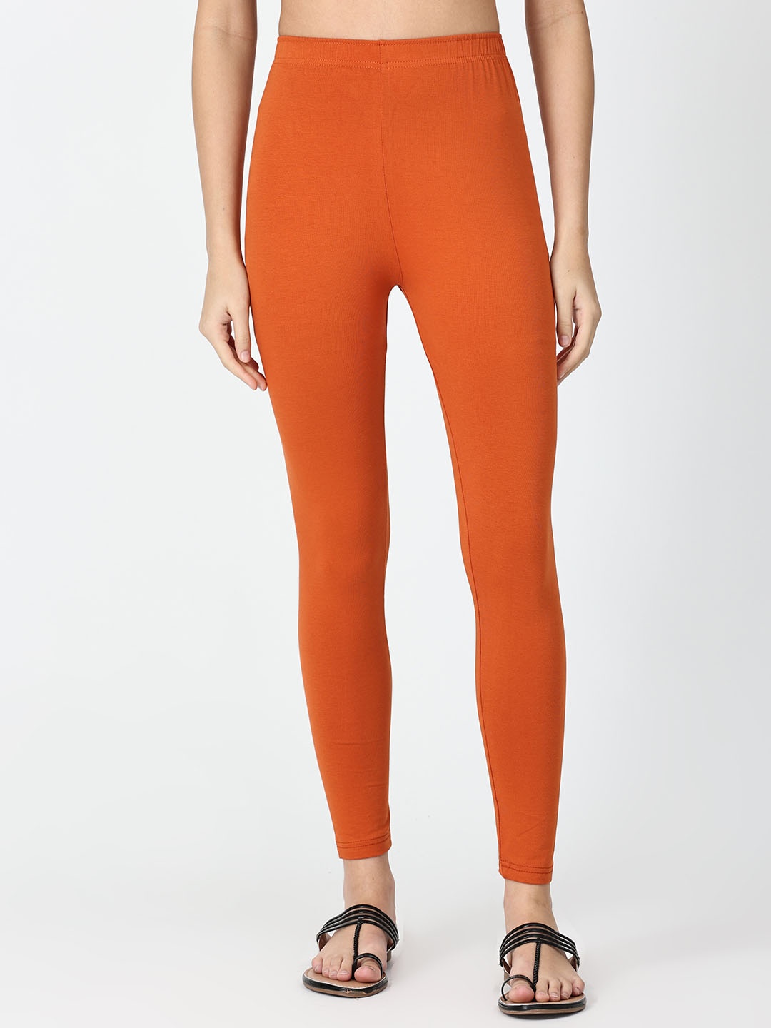 

Robinbosky Women High-Rise Stretchable Ankle Length Cotton Lycra Leggings, Orange