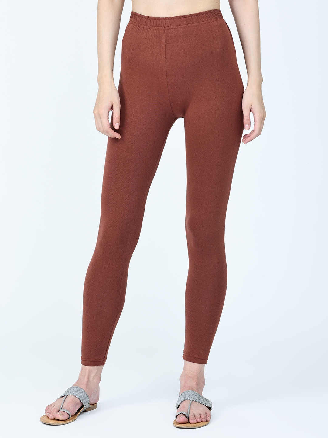 

Robinbosky Premium Cotton Lycra Stretchable Ankle leggings, Brown