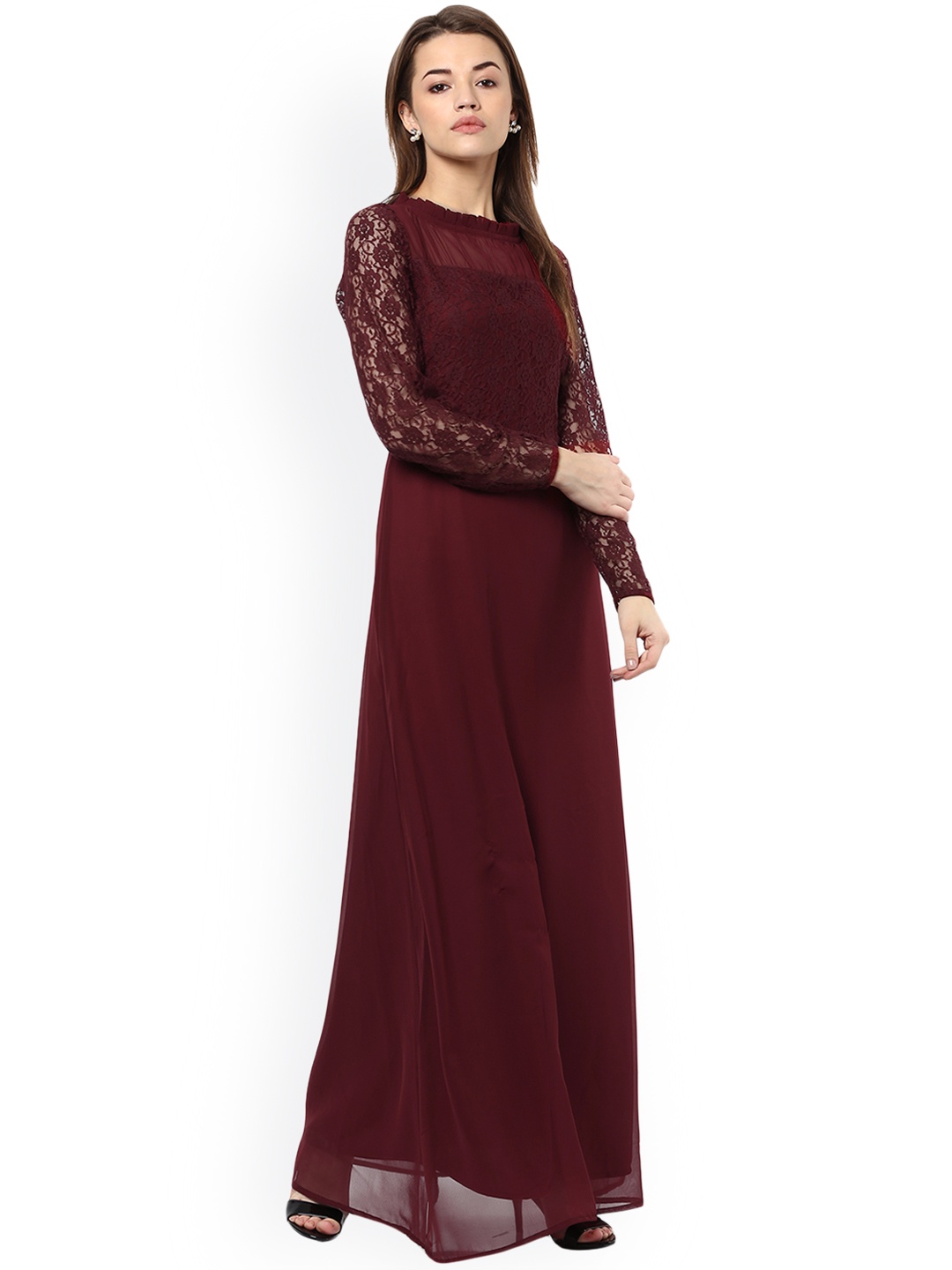 

La Zoire Maroon Georgette Maxi Dress