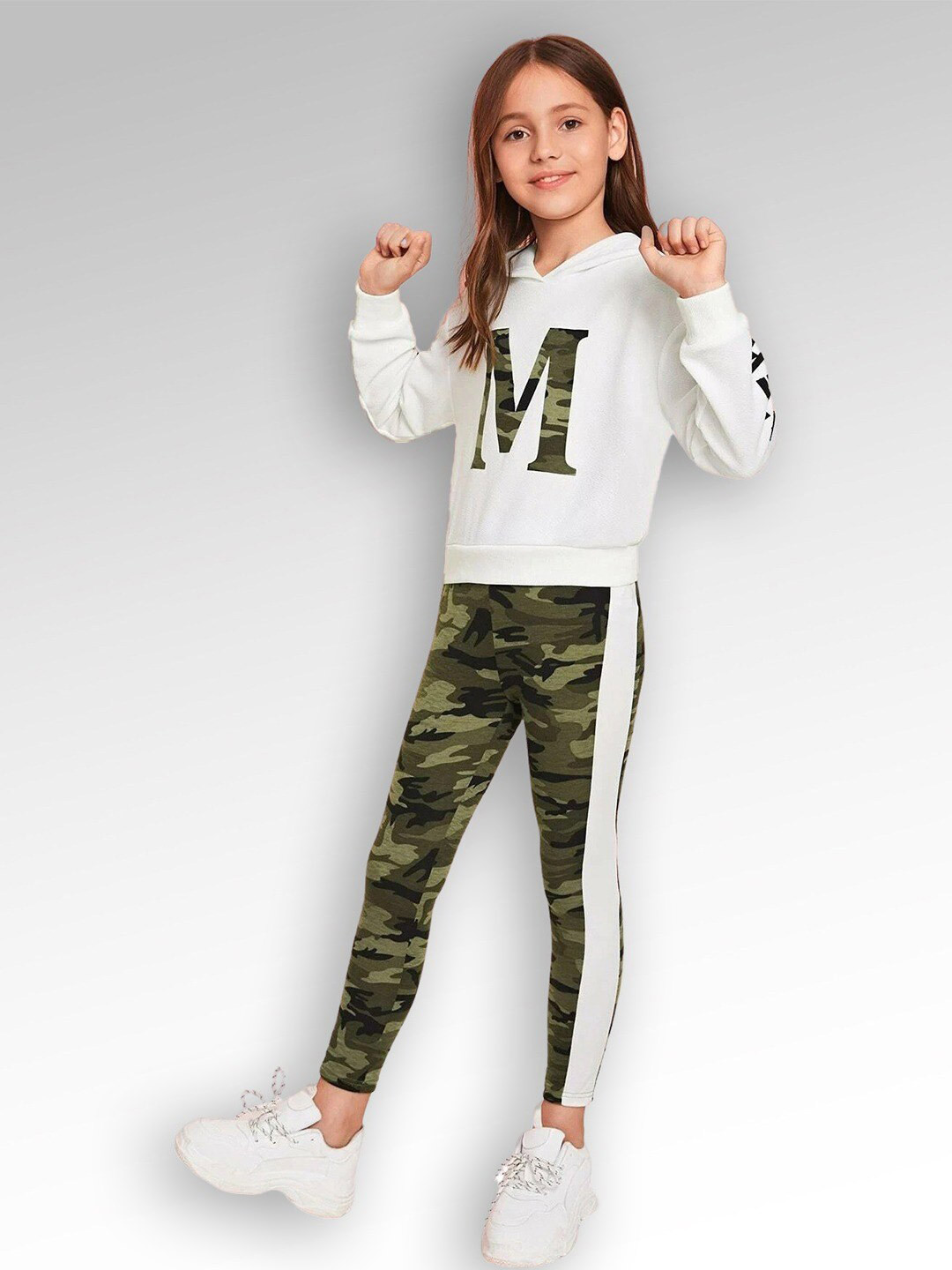 

BAESD Girls Typography Printed Pure Cotton Top With Trousers, White