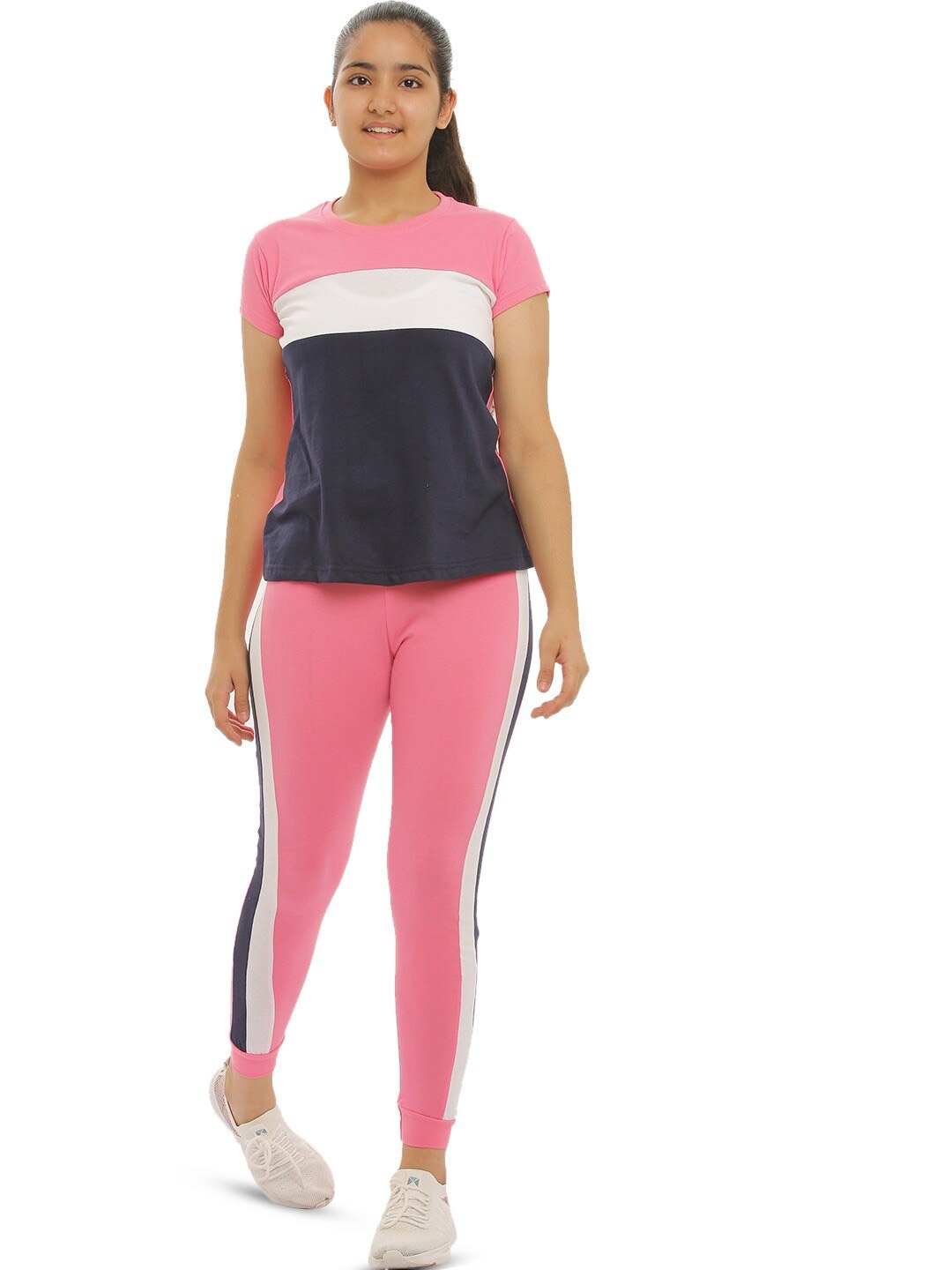 

BAESD Girls Striped Pure Cotton Top With Trousers, Pink