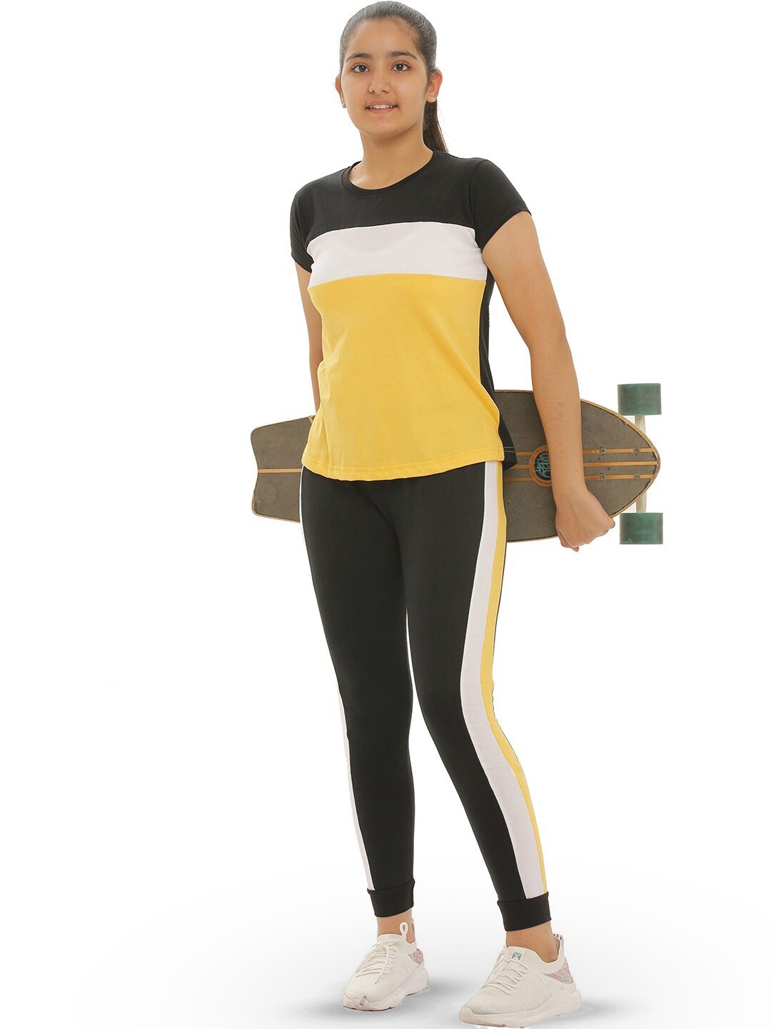

BAESD Girls Striped Pure Cotton Top With Trousers, Yellow