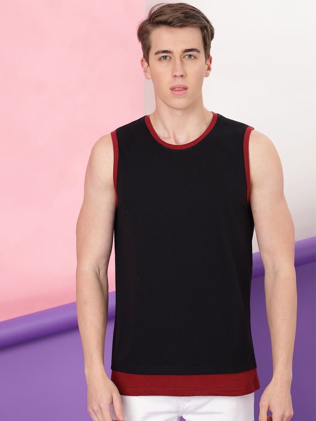 

FTX Pure Cotton Colourblocked Sleeveless T-shirt, Black