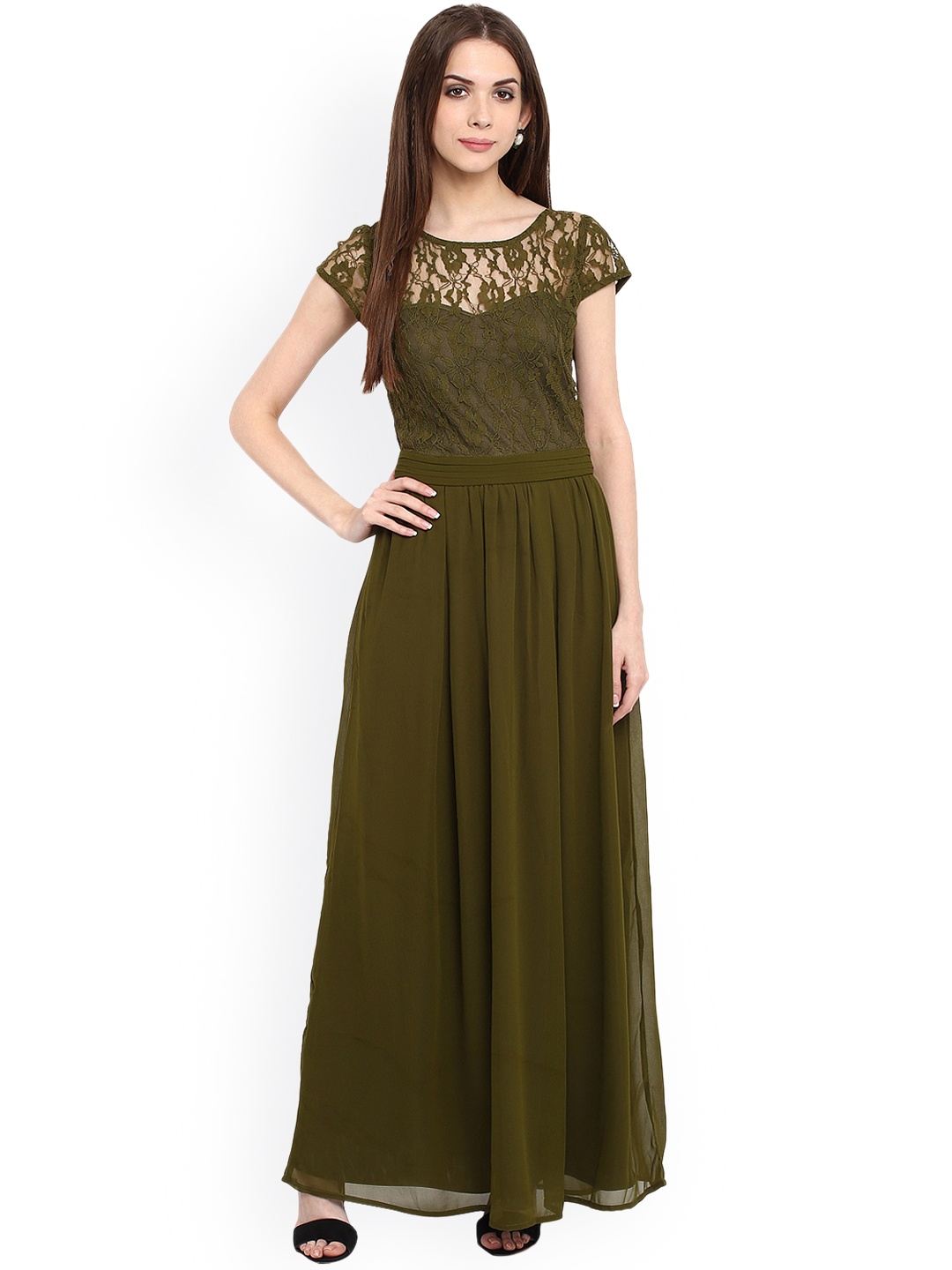 

La Zoire Women Olive Green Solid Maxi Dress