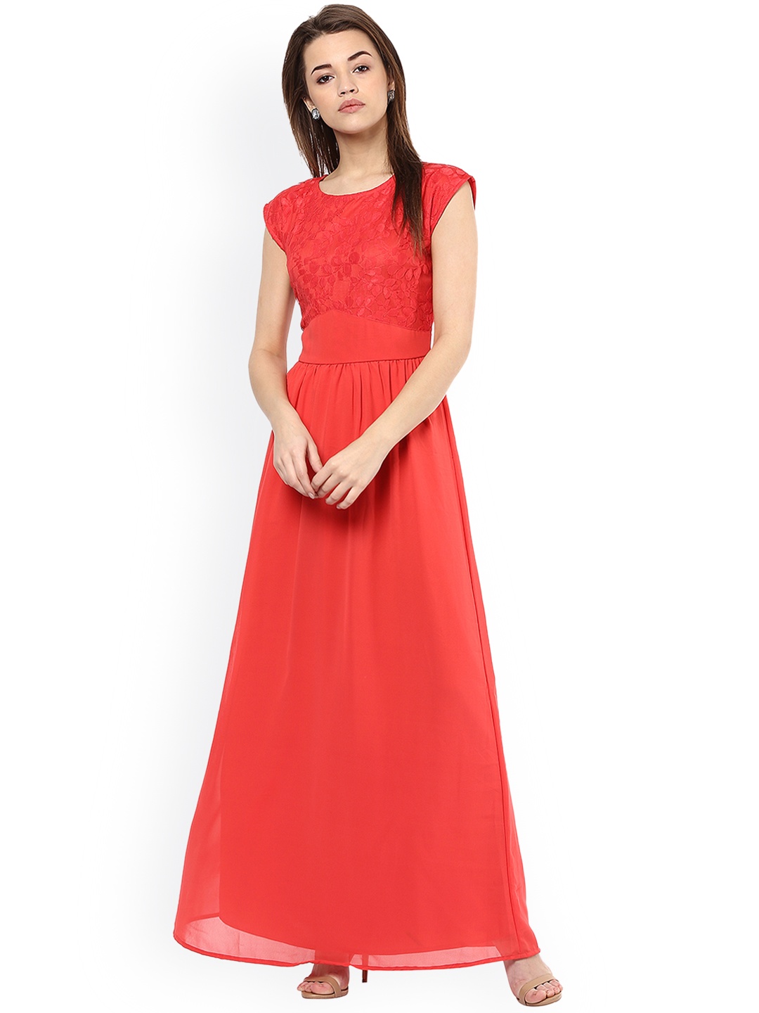 

La Zoire Women Coral Solid Maxi Dress