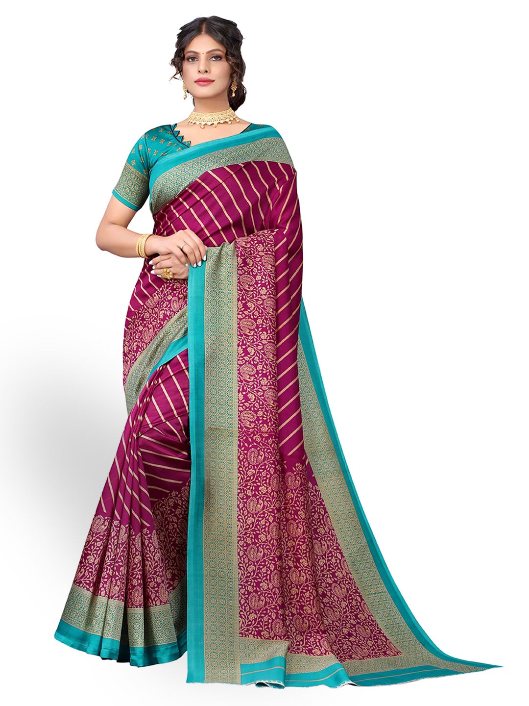 

MAGMINA Striped Art Silk Kanjeevaram Saree, Purple