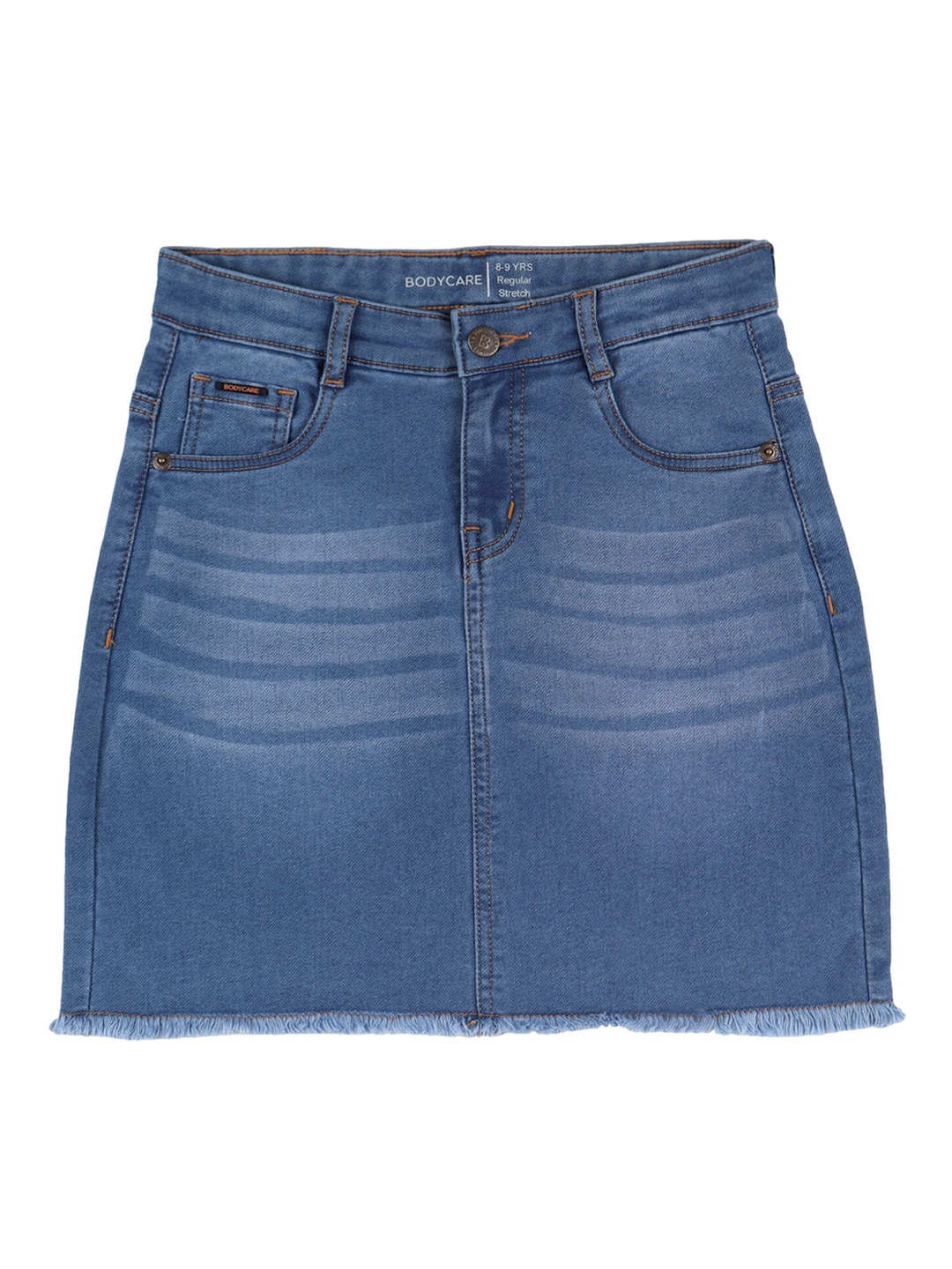 

Bodycare Kids Girls Faded Stretchable Mini Denim Pencil Skirt, Blue