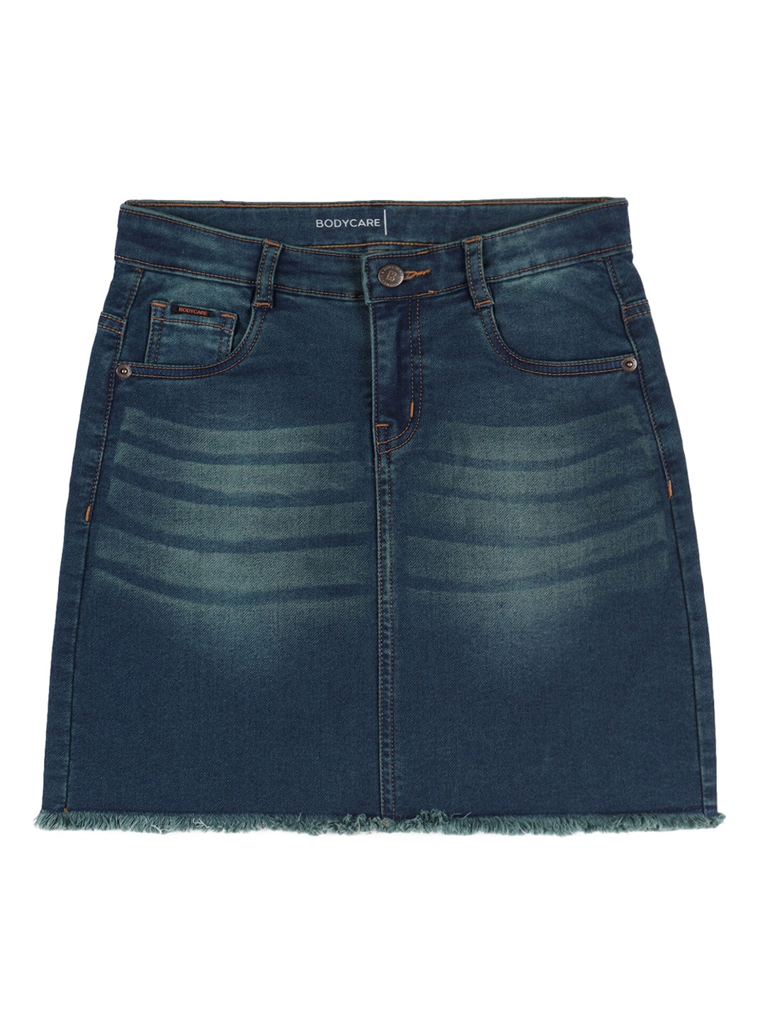 

Bodycare Kids Girls Faded Stretchable Mini Denim Pencil Skirt, Blue
