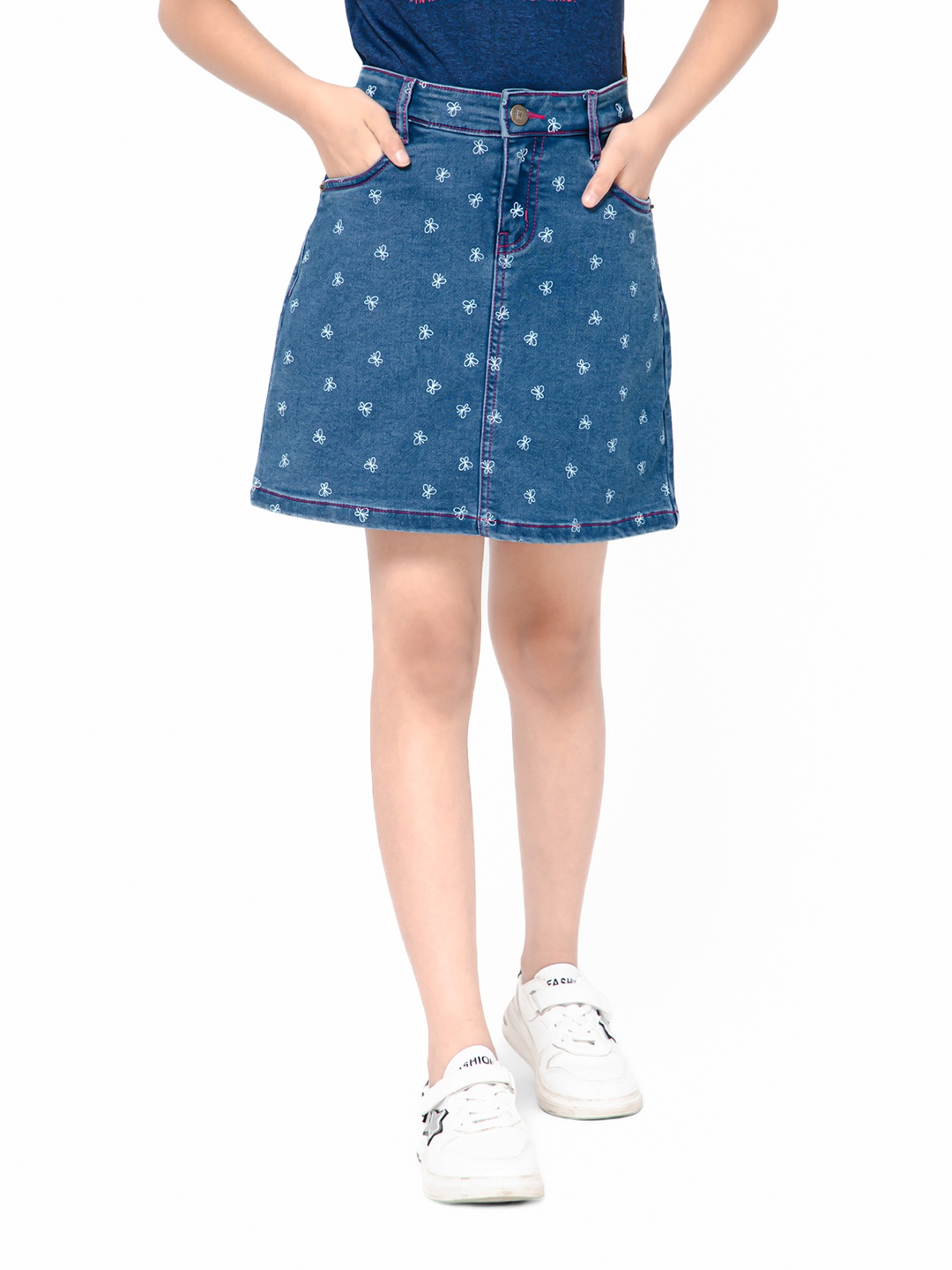 

Bodycare Kids Girls Conversational Printed Denim Skirt, Blue